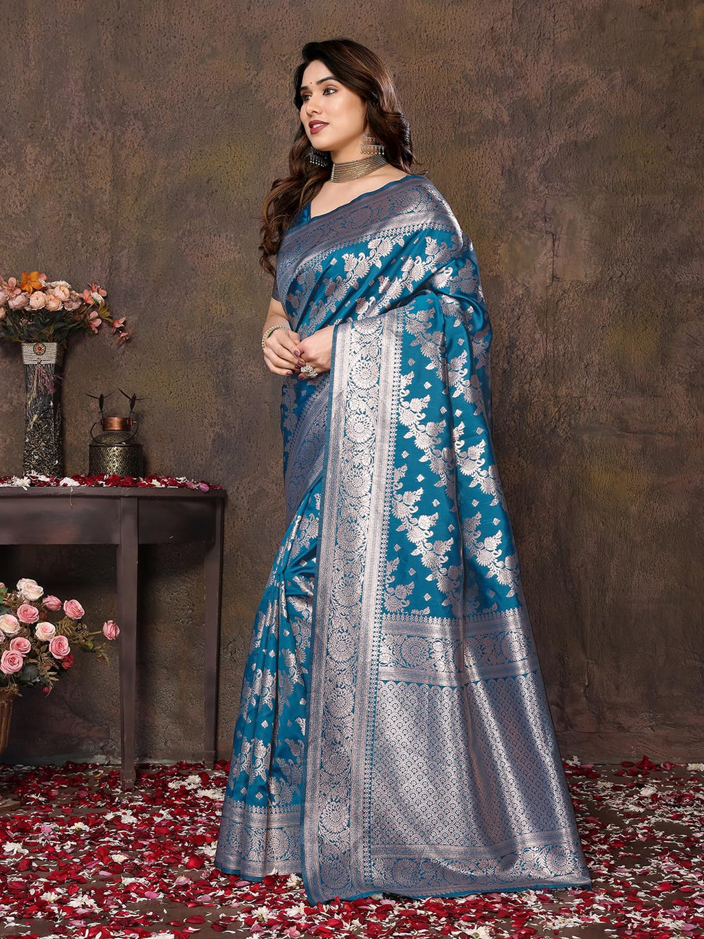 Royal Ethnic | Women's Banarasi Kanjivaram Cotton Silk Saree | 5.5m Saree + 0.8m Blouse | Traditional | Festive Elegance - Royal Ethnic