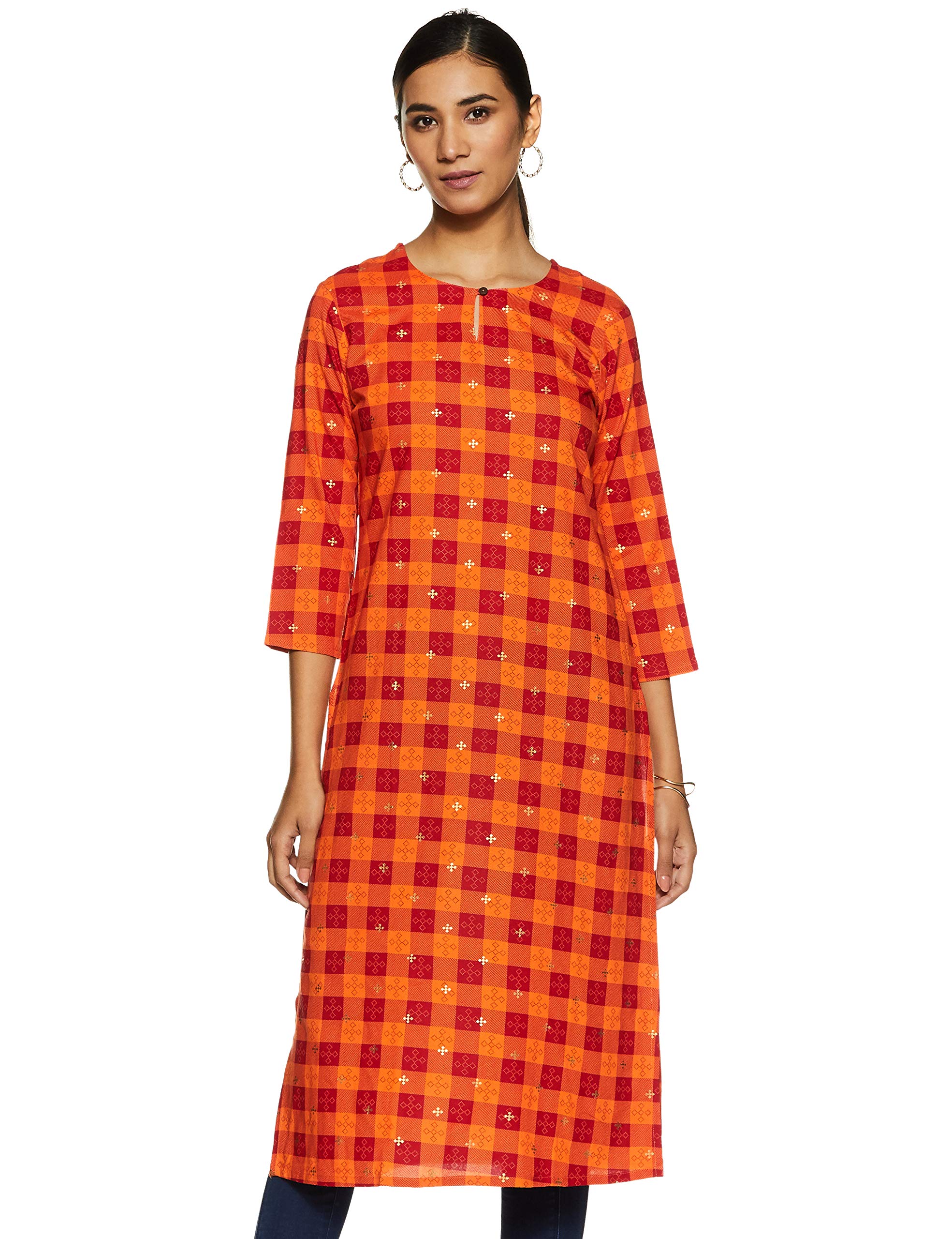 Max Women's Rayon Straight Fit Straight Printed Three-Quarter Sleeves Kurta