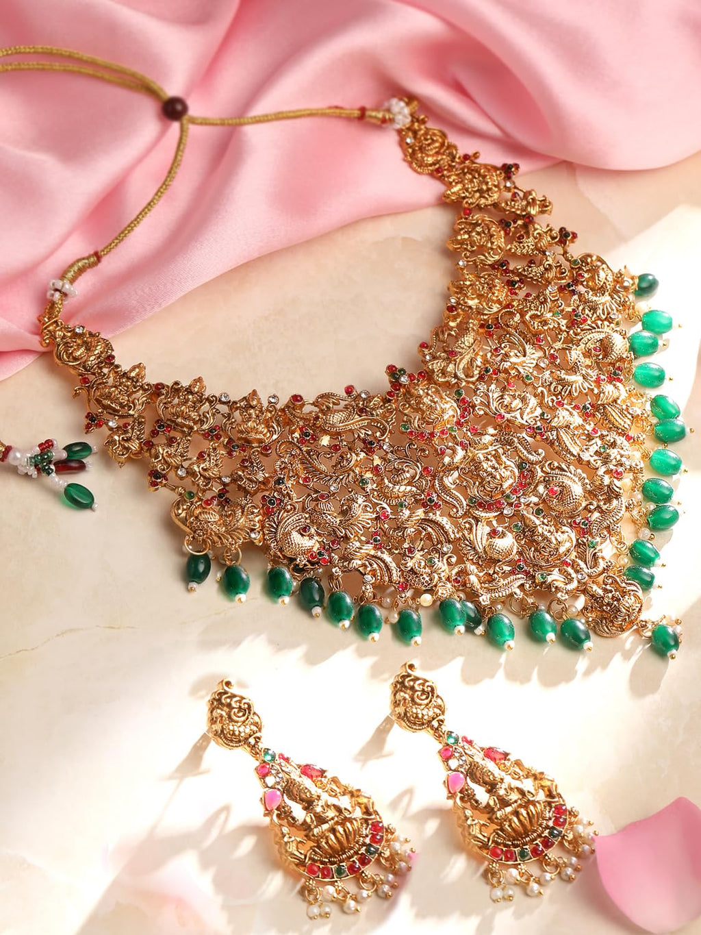 Royal Ethnic | Women's Pearl Choker Temple Necklace Set | 22k Gold Plated | Traditional Festive Wear | Wedding Style - Royal Ethnic