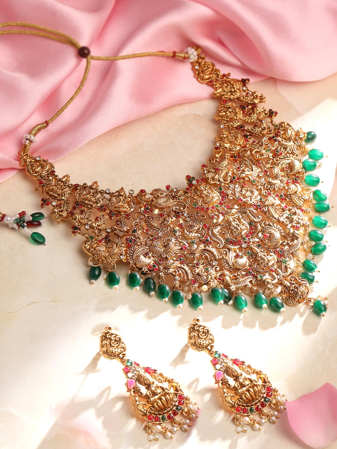 Royal Ethnic | Women's Pearl Choker Temple Necklace Set | 22k Gold Plated | Traditional Festive Wear | Wedding Style - Royal Ethnic