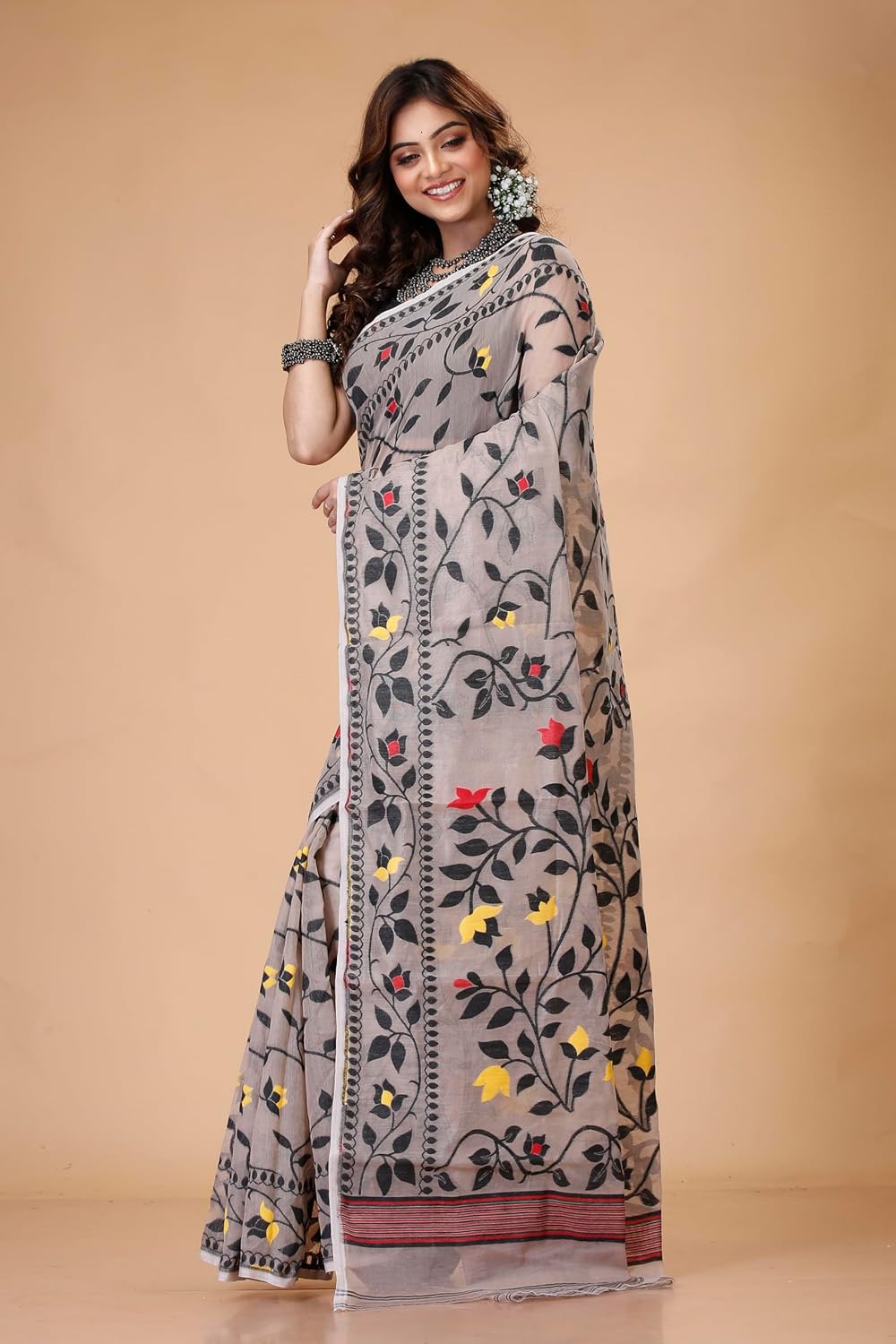 Royal Ethnic | Women's Soft Resham Dhakai Jamdani Saree | Lata Weave | No Starch | Without Blouse | Elegant Traditional - Royal Ethnic