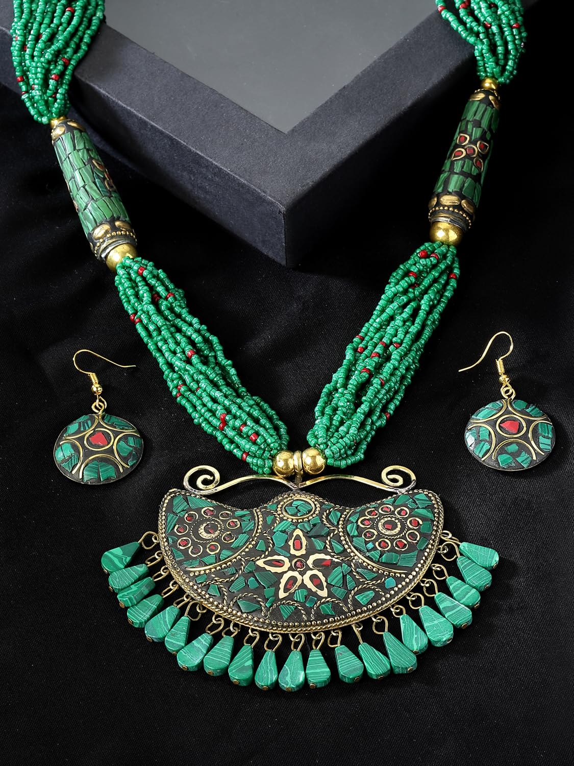 Royal Ethnic | Women's Tibetan Pendant Necklace Set | Traditional Oxidised Finish | Stylish Ethnic Jewellery | Festive - Royal Ethnic