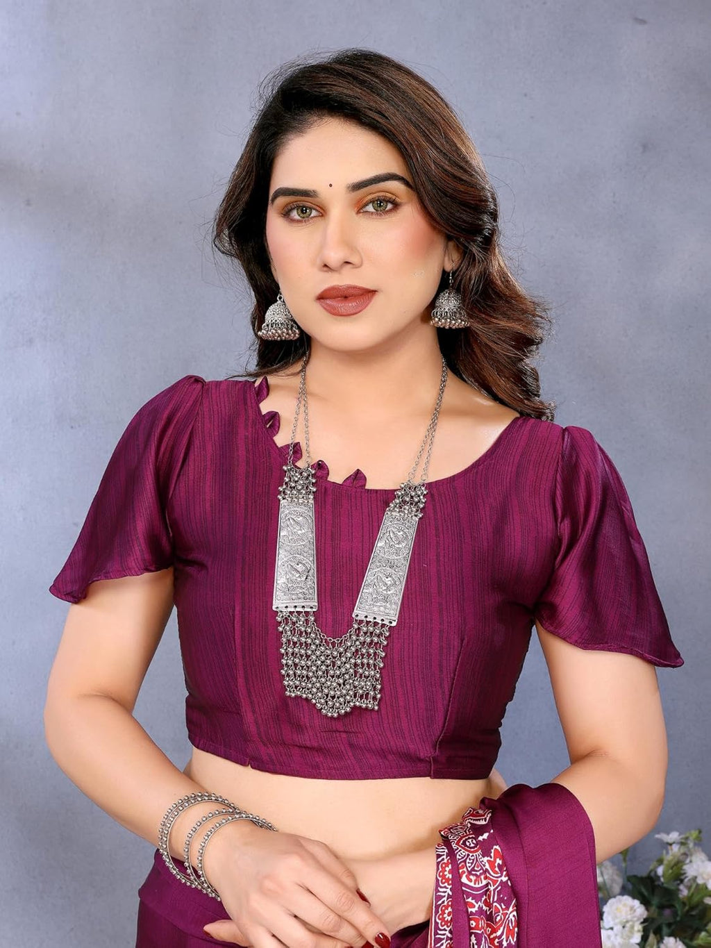 Royal Ethnic | Women's Semi Gajji Ajrakh Bandhej Saree | 5.5m Saree + 0.8m Blouse | Traditional Print | Elegant Drape - Royal Ethnic