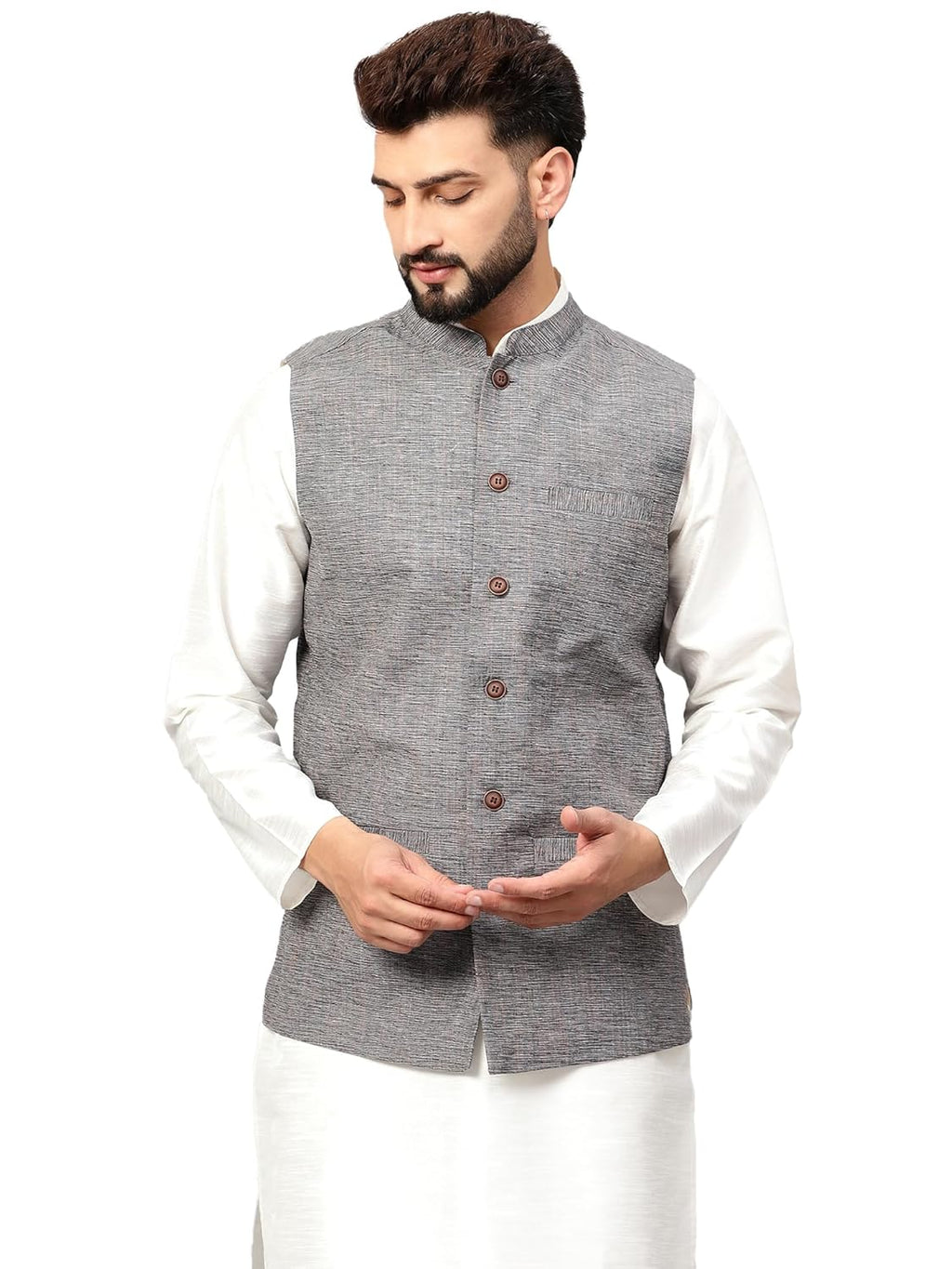 Royal Ethnic | Men's Traditional Cotton Nehru Jacket | Solid Color | Sleeveless Waistcoat | Festive Wear | Elegant Look - Royal Ethnic