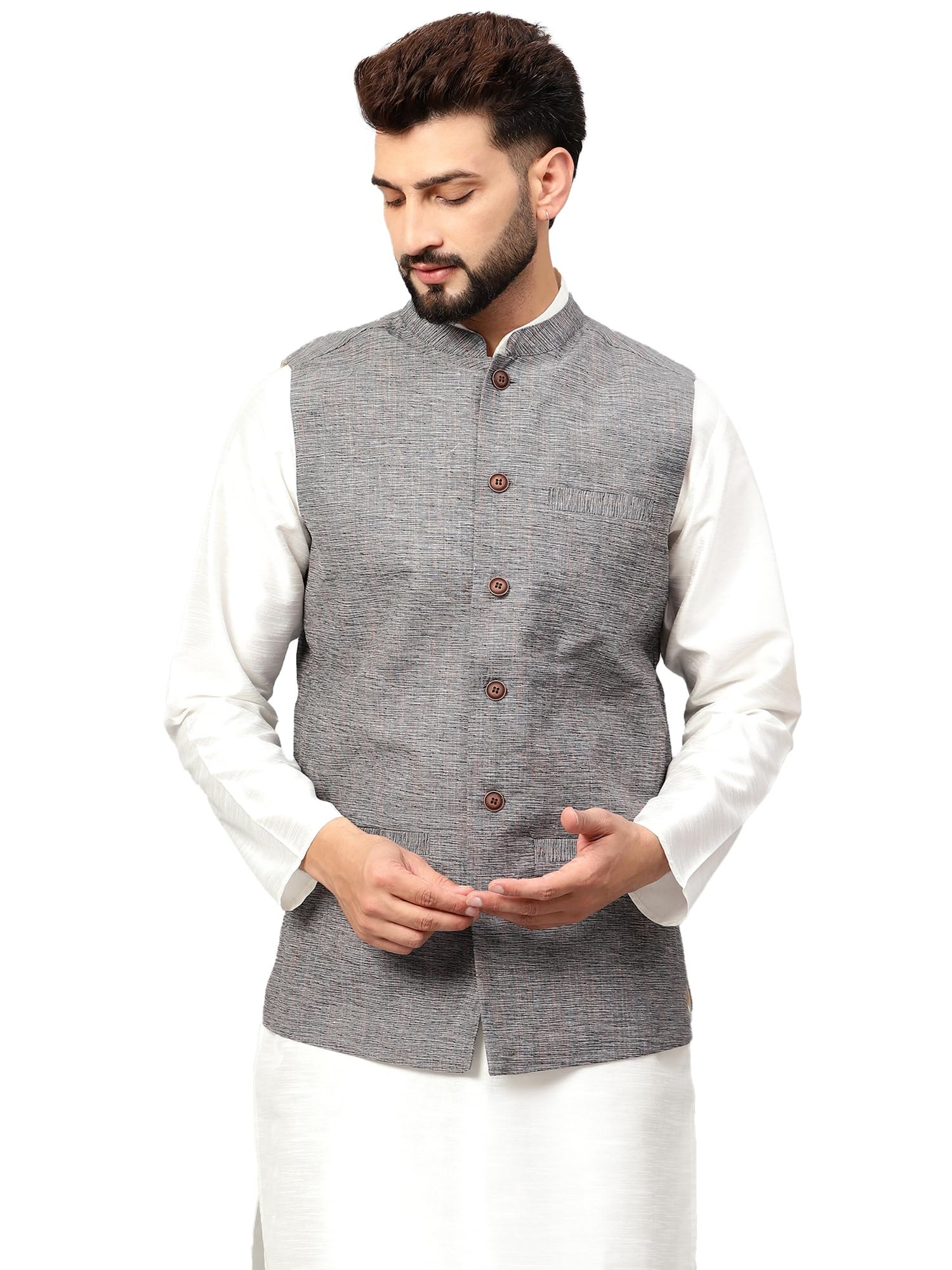 Royal Ethnic | Men's Traditional Cotton Nehru Jacket | Solid Color | Sleeveless Waistcoat | Festive Wear | Elegant Look - Royal Ethnic