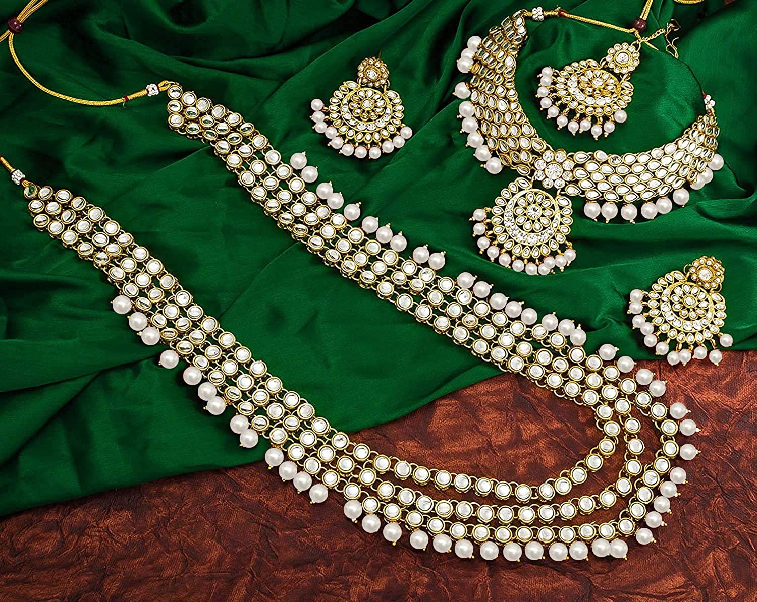 Royal Ethnic Traditional 18K Gold Plated Kundan & Pearl Studded Bridal Choker Necklace Set with Earrings & Maang Tikka - Royal Ethnic