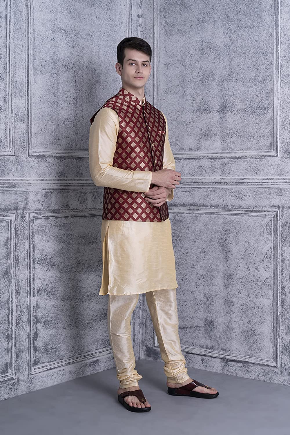 Royal Ethnic | Men's Silk Blend Kurta Pajama Set | Designer Nehru Jacket | Modi Style | Festive Wear | Elegant Look - Royal Ethnic