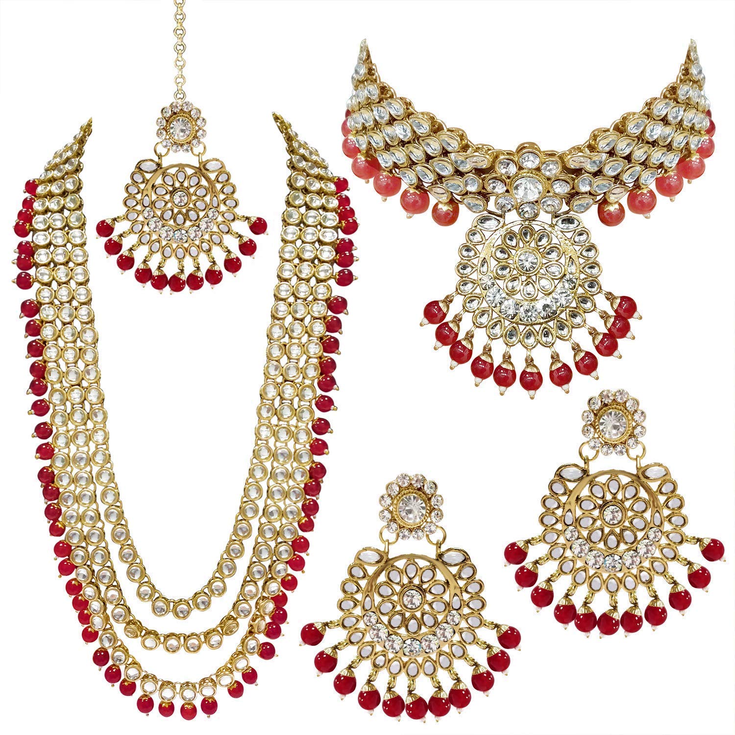 Royal Ethnic Traditional 18K Gold Plated Kundan & Pearl Studded Bridal Choker Necklace Set with Earrings & Maang Tikka - Royal Ethnic