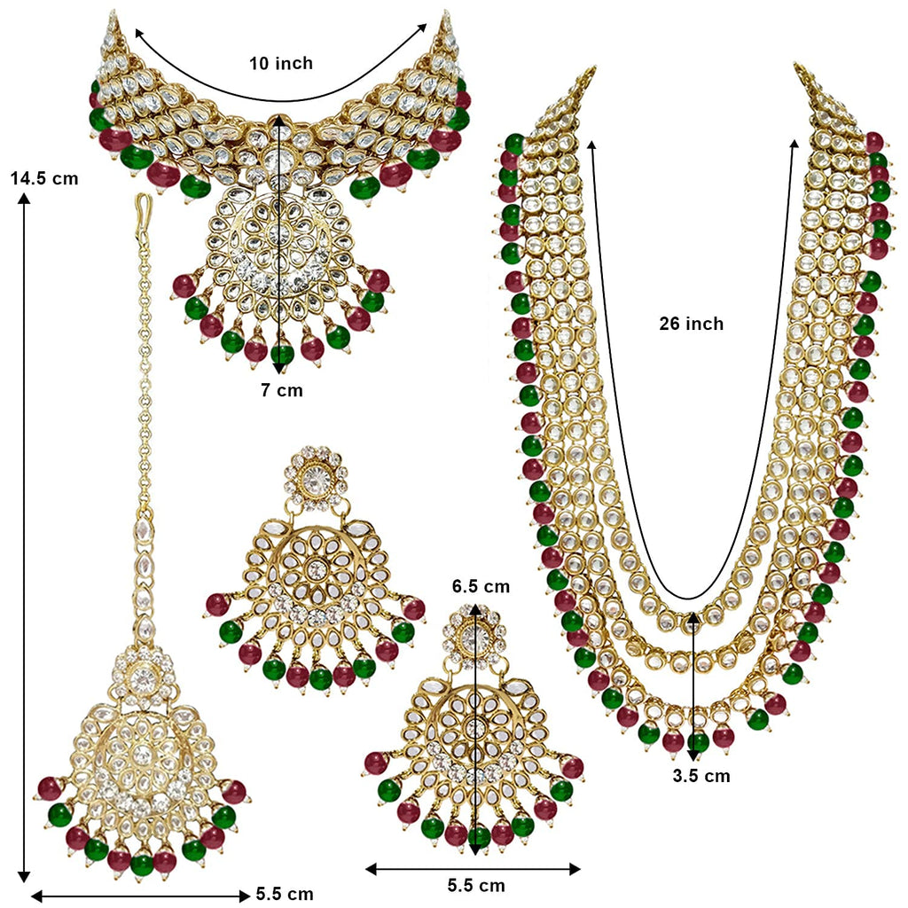 Royal Ethnic Traditional 18K Gold Plated Kundan & Pearl Studded Bridal Choker Necklace Set with Earrings & Maang Tikka - Royal Ethnic