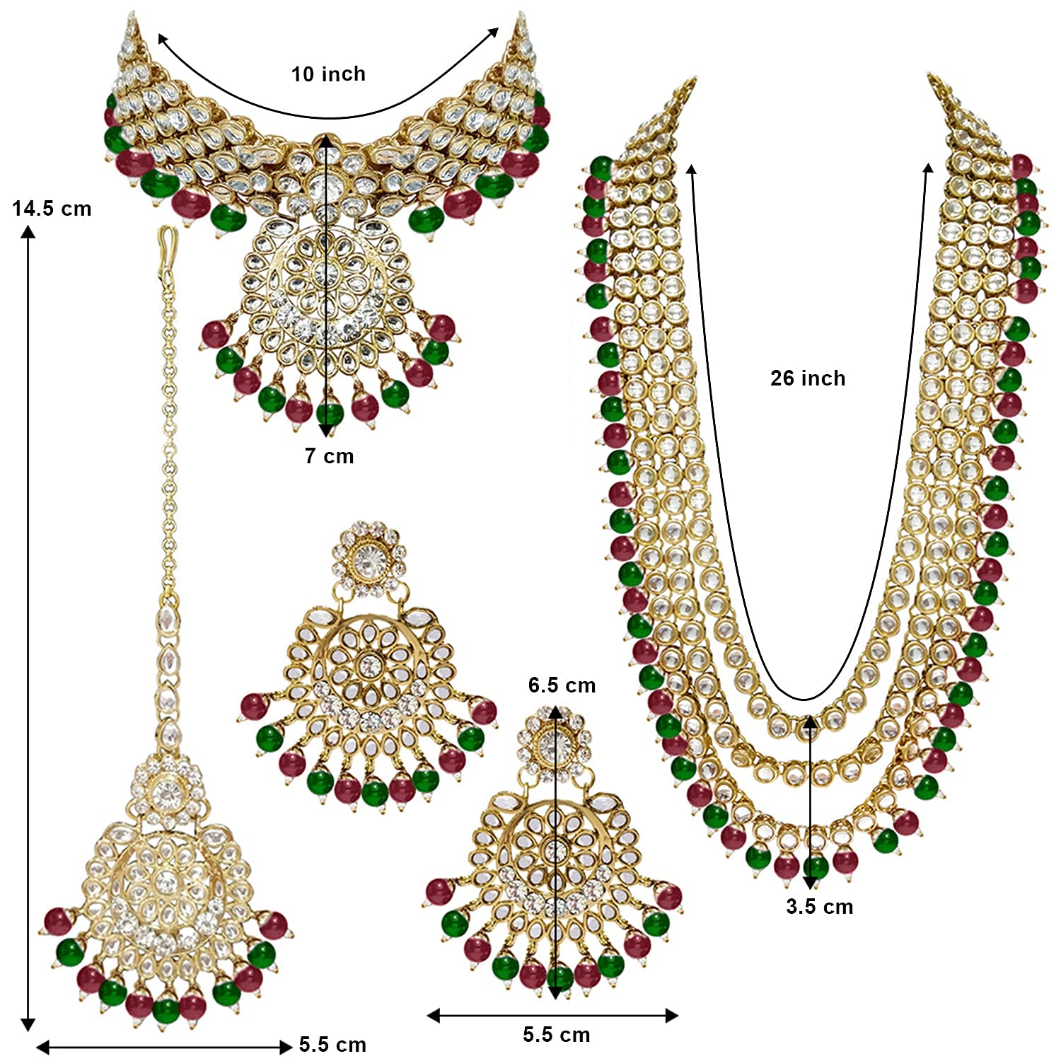 Royal Ethnic Traditional 18K Gold Plated Kundan & Pearl Studded Bridal Choker Necklace Set with Earrings & Maang Tikka - Royal Ethnic