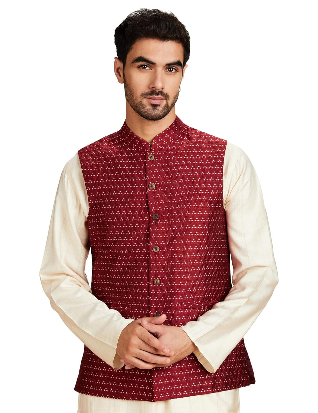 Royal Ethnic | Men's Lightweight Nehru Jacket | Sleeveless | Band Collar | Soft Poly Fabric | Festive & Traditional Wear - Royal Ethnic