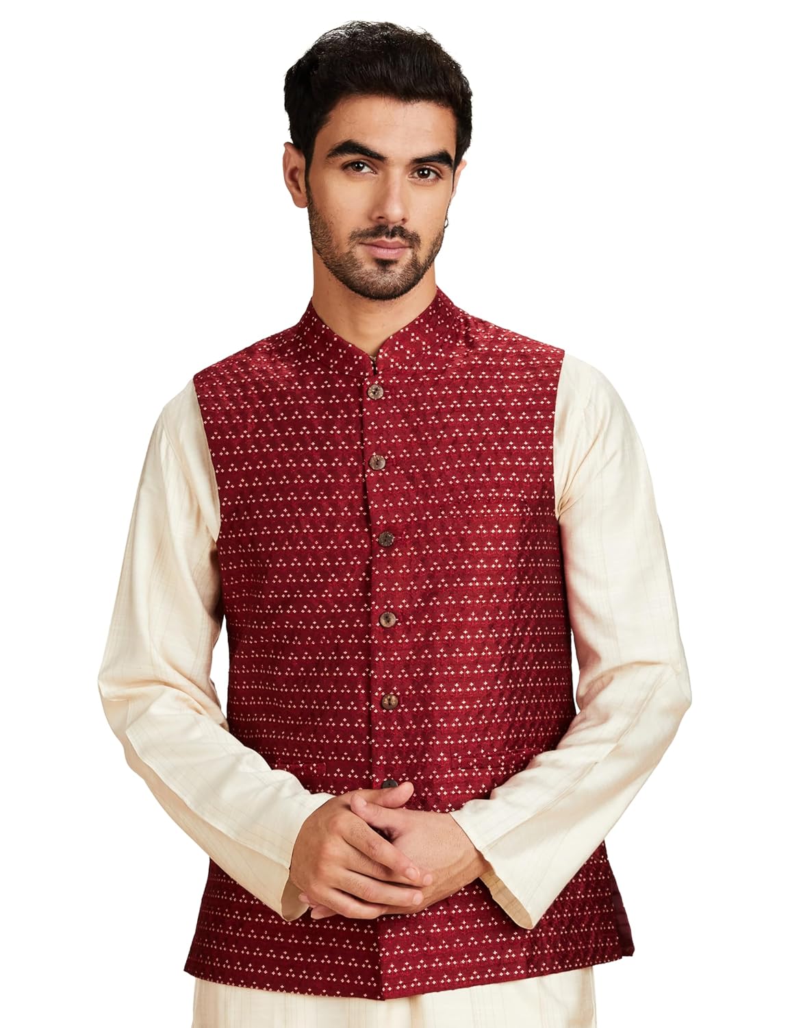 Royal Ethnic | Men's Lightweight Nehru Jacket | Sleeveless | Band Collar | Soft Poly Fabric | Festive & Traditional Wear - Royal Ethnic