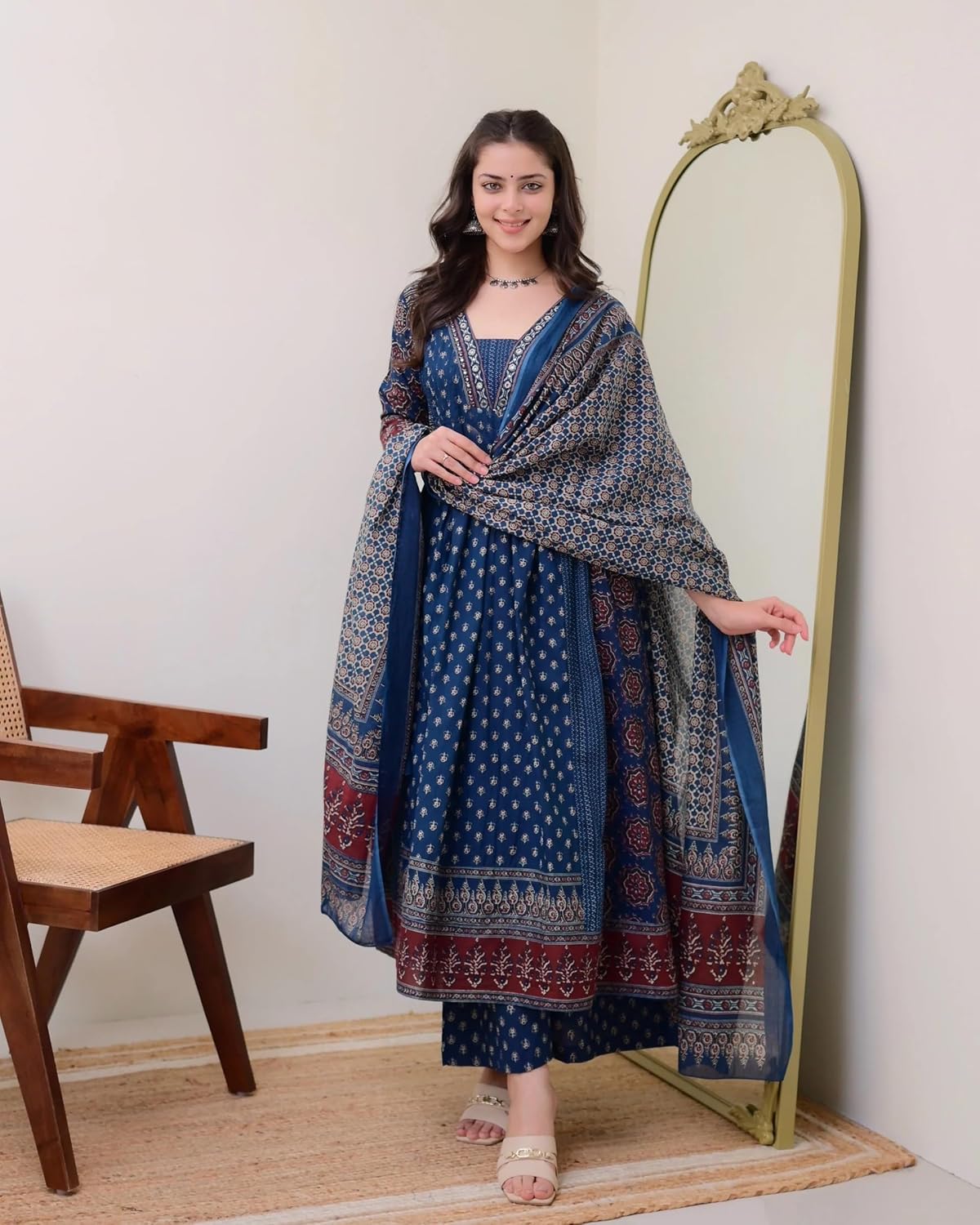 Royal Ethnic Women Printed Anarkali Kurta and Pant Set with Dupatta Elegant Stylish Ethnic Party Wear Designer Outfit Collection