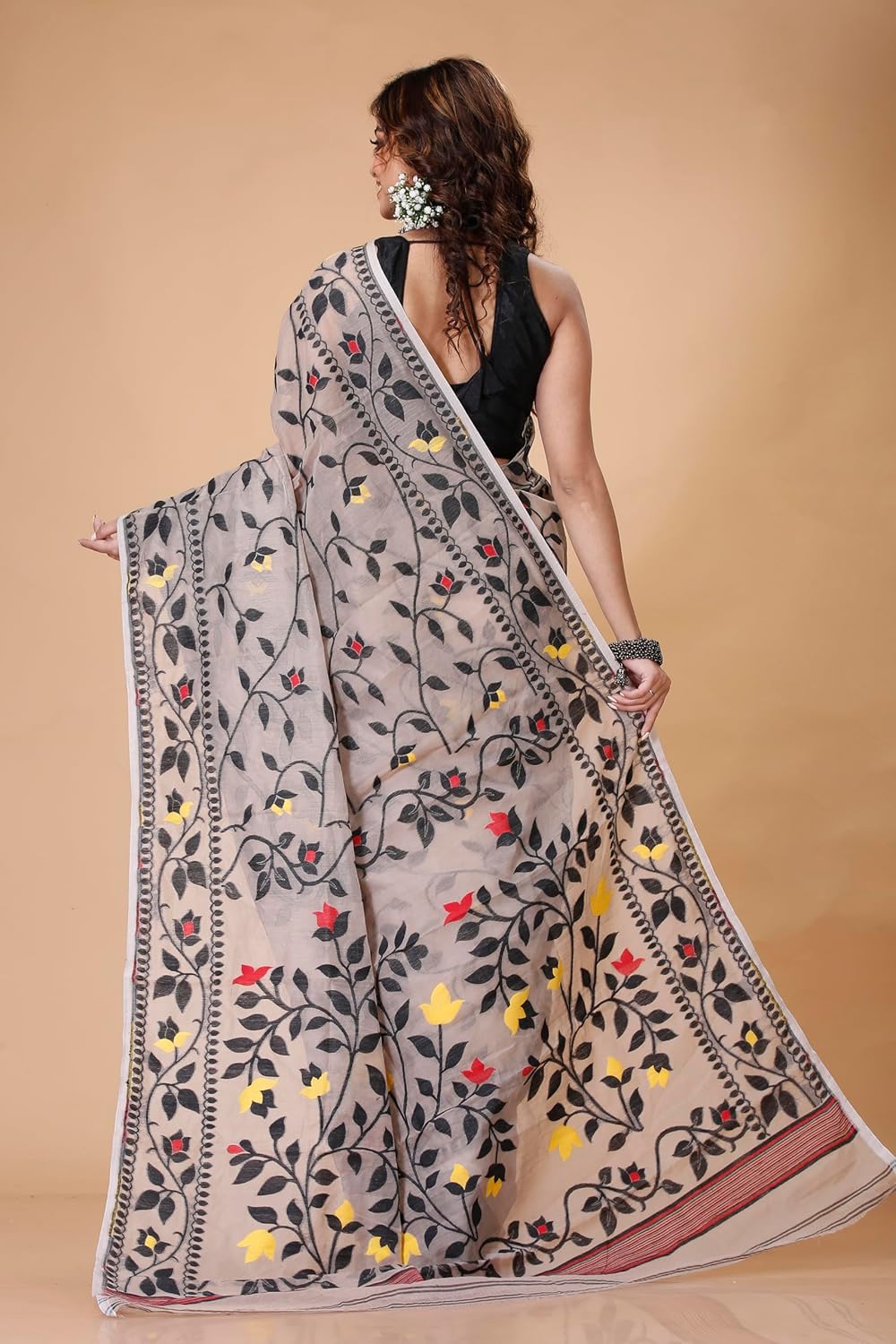 Royal Ethnic | Women's Soft Resham Dhakai Jamdani Saree | Lata Weave | No Starch | Without Blouse | Elegant Traditional - Royal Ethnic