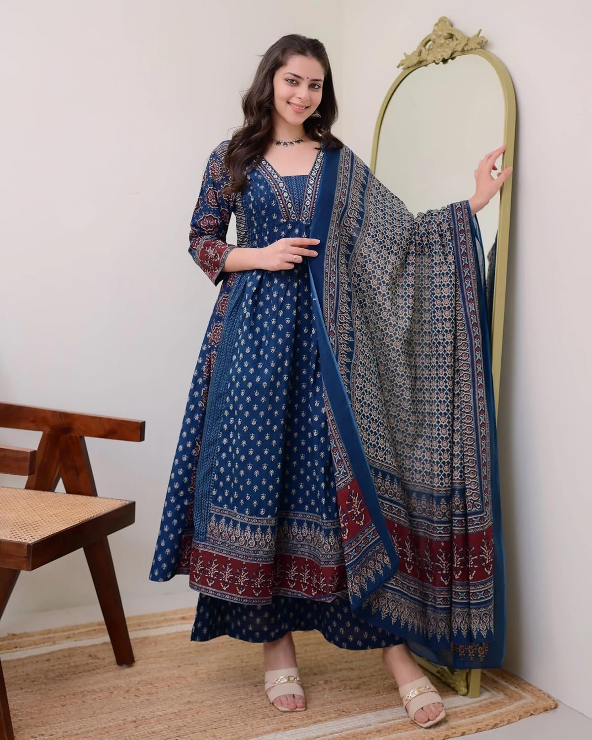 Royal Ethnic Women Printed Anarkali Kurta and Pant Set with Dupatta Elegant Stylish Ethnic Party Wear Designer Outfit Collection