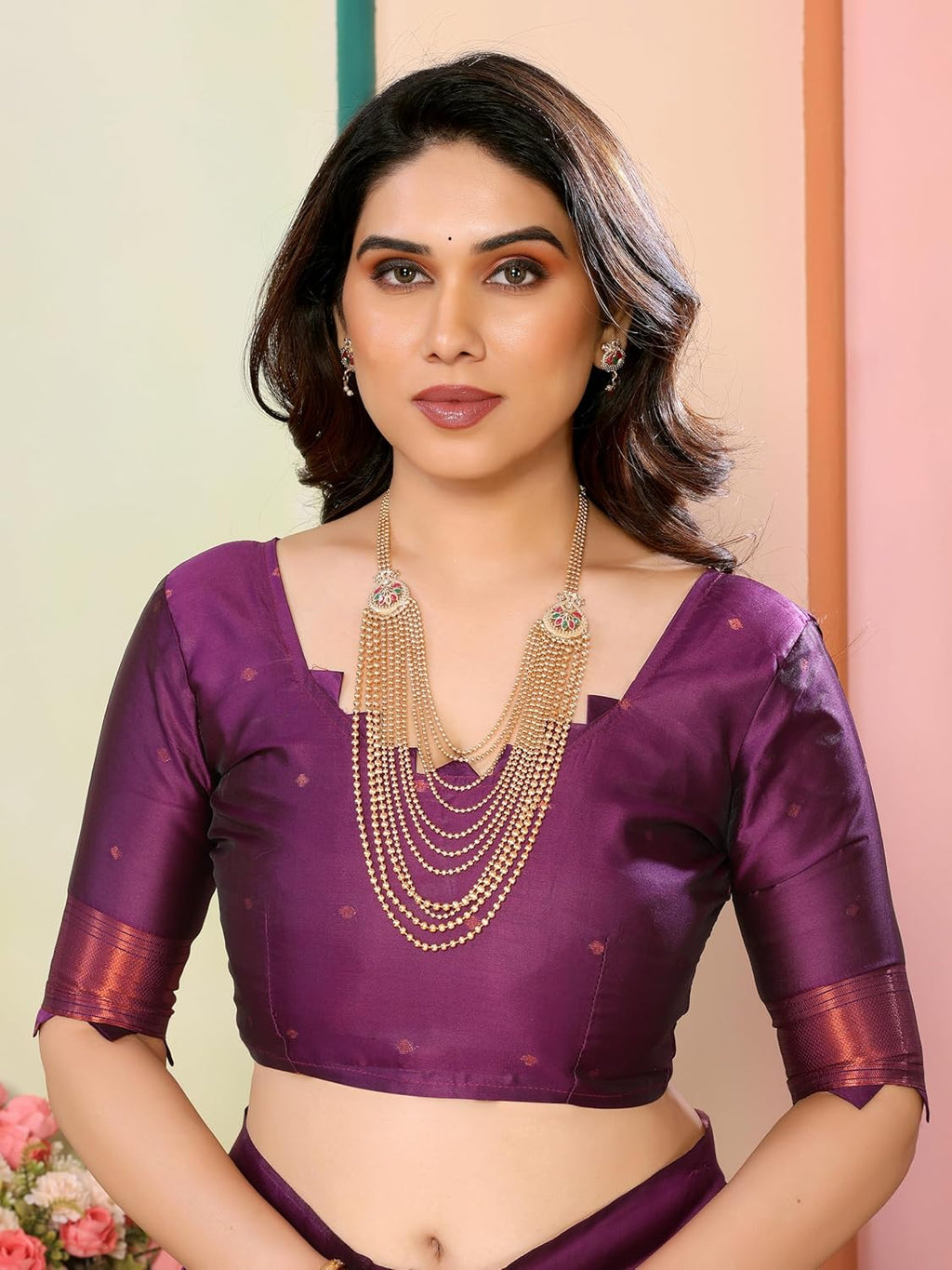 Royal Ethnic | Women's Kanjivaram Banarasi Soft Silk Saree | Silk Box Flower Design | 5.5m Saree + 0.8m Blouse | Festive - Royal Ethnic