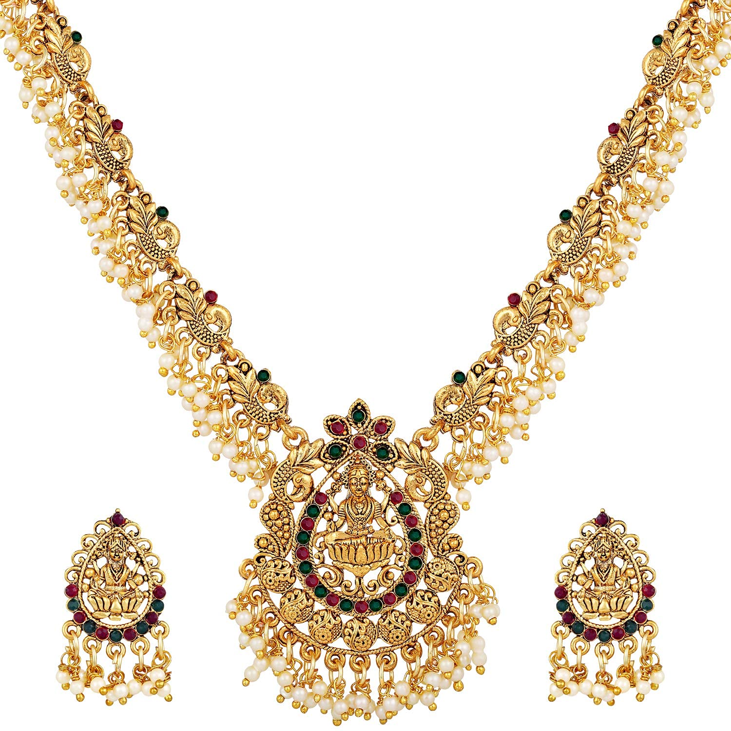 Royal Ethnic | Women's Pearl Choker Temple Necklace Set | 22k Gold Plated | Traditional Festive Wear | Wedding Style - Royal Ethnic