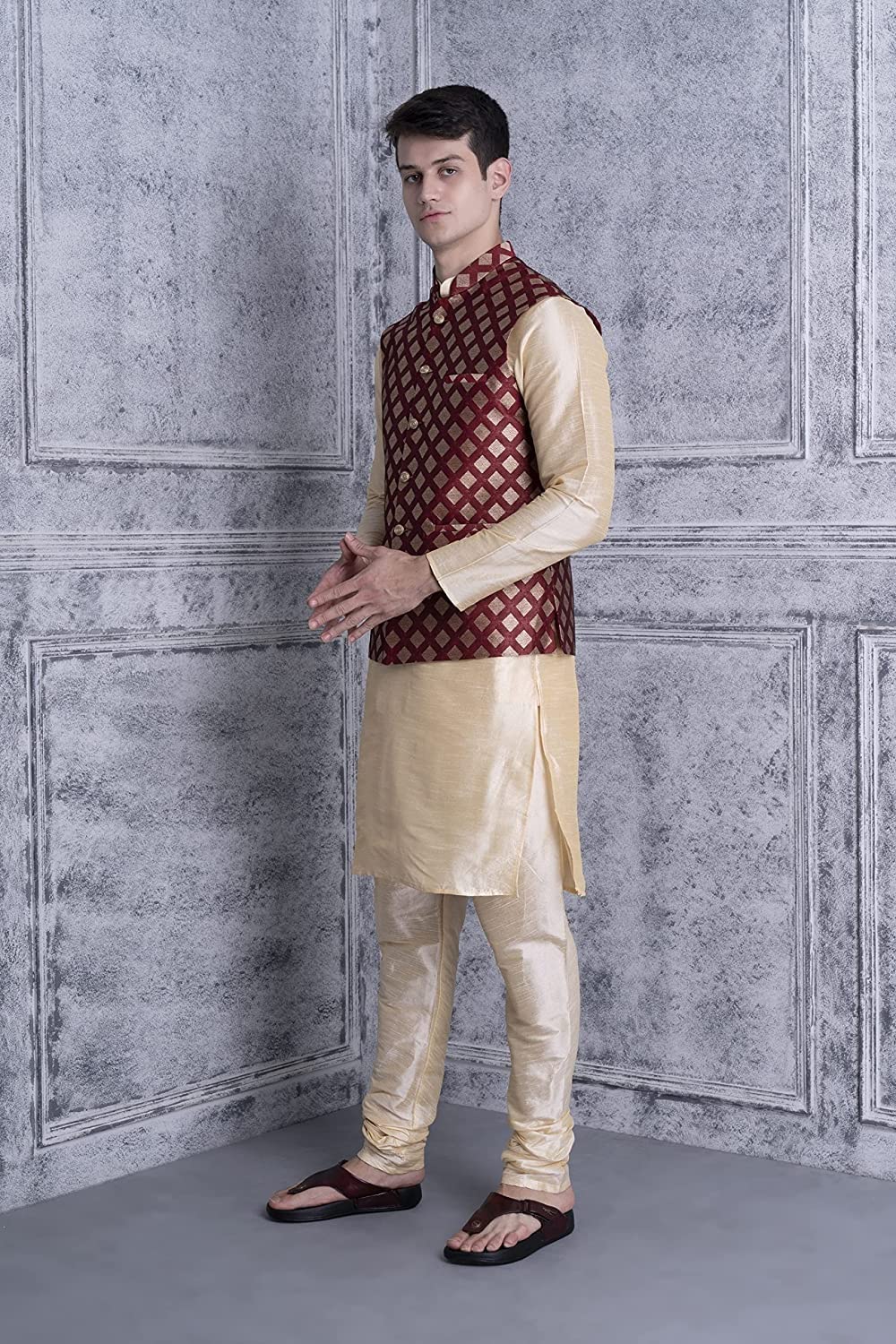 Royal Ethnic | Men's Silk Blend Kurta Pajama Set | Designer Nehru Jacket | Modi Style | Festive Wear | Elegant Look - Royal Ethnic