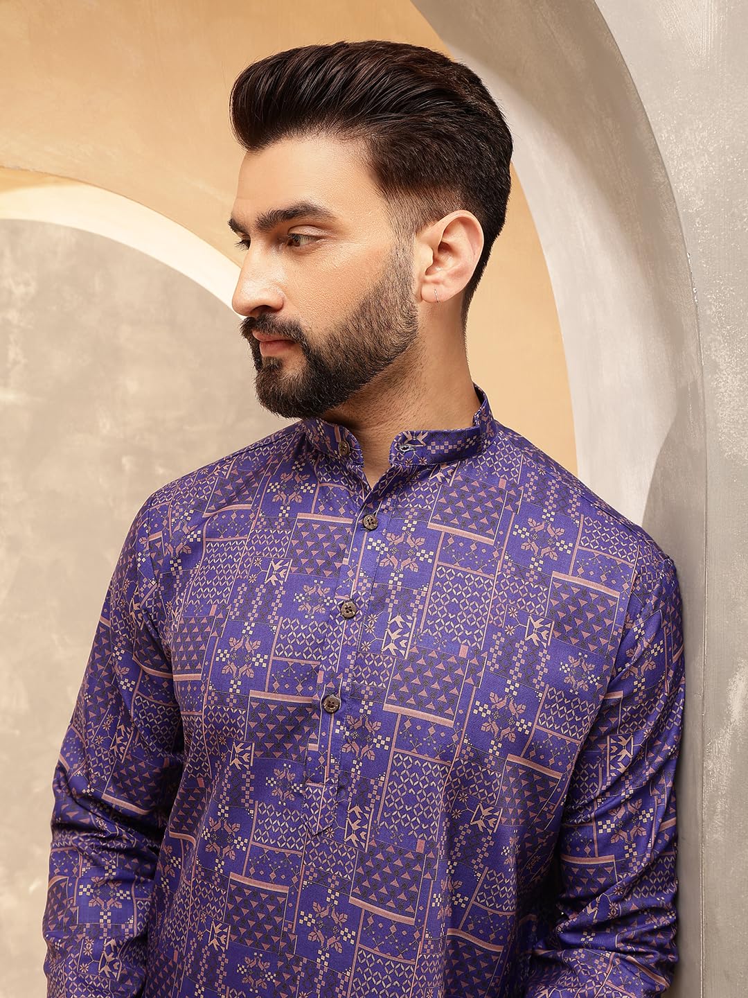 Royal Ethnic | Men's Silk Blend South Indian Shirt | Half Sleeves | Traditional Fit | Festive, Wedding & Casual Wear - Royal Ethnic