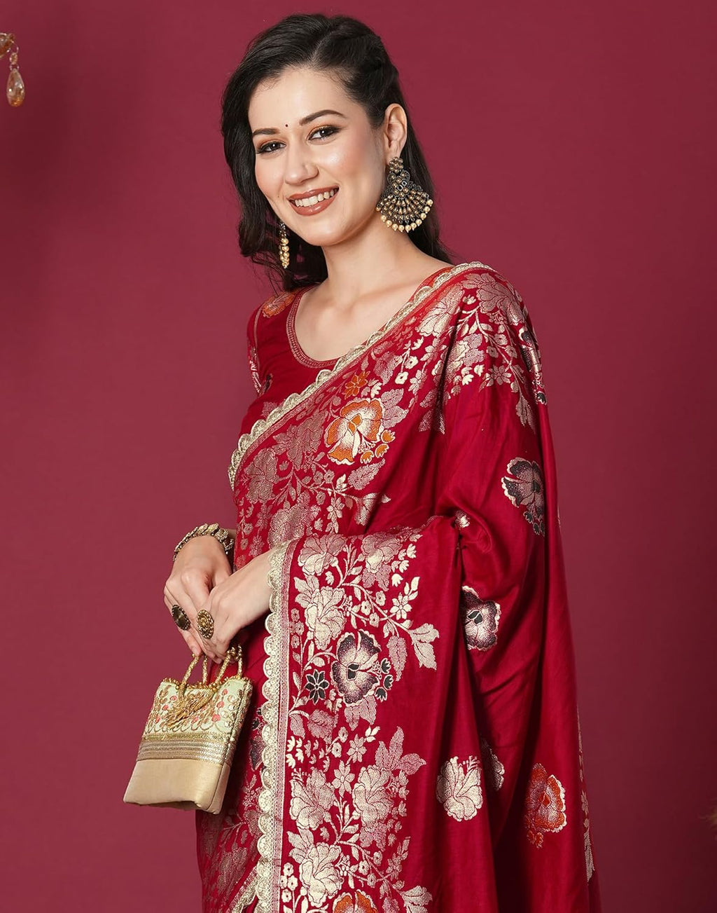 Royal Ethnic | Women's Kanjivaram Banarasi Silk Saree | Pure Silk Weave | 5.5m Saree + 0.8m Blouse | Festive | Traditional - Royal Ethnic