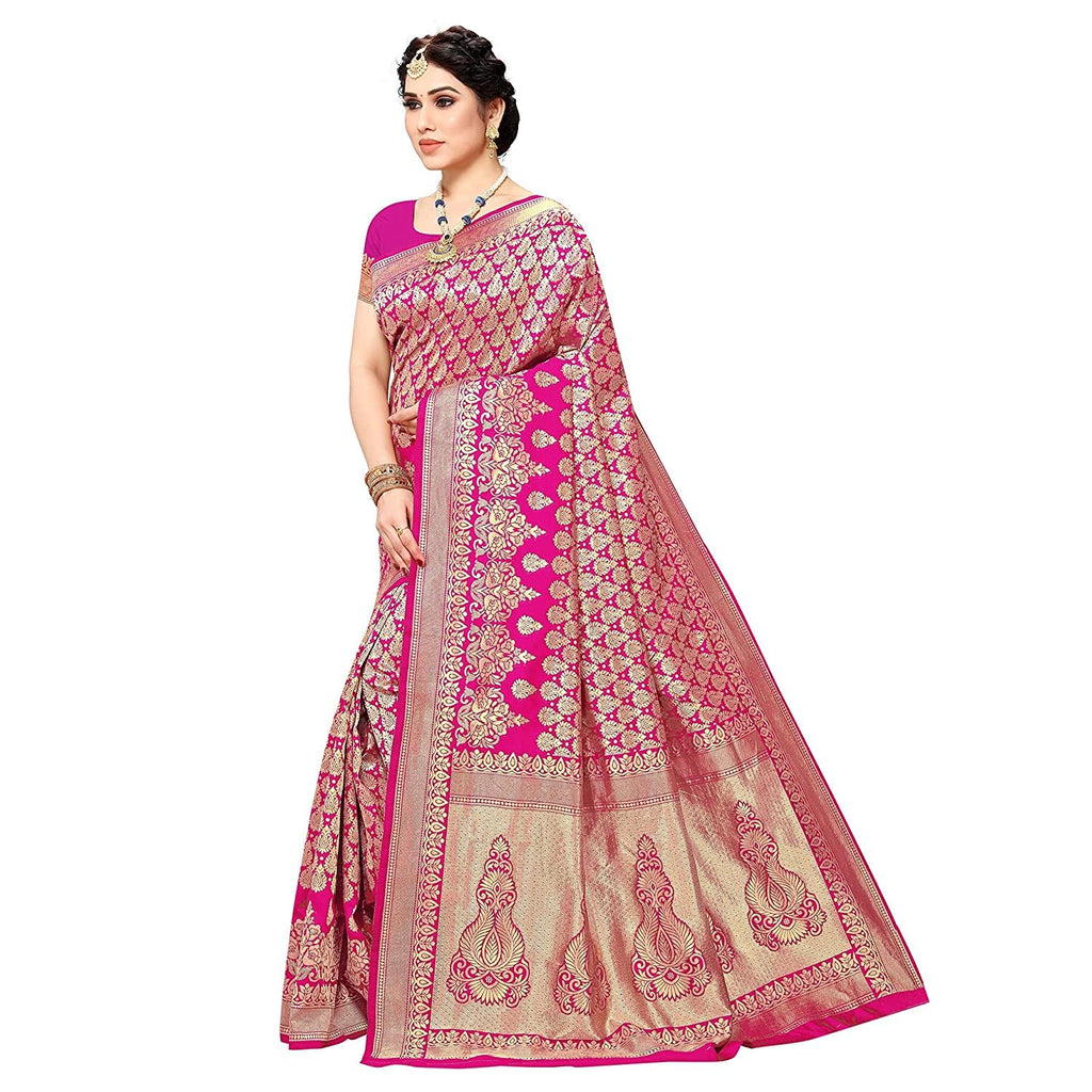 Yashika Women's Trendy Banarasi Kanjivaram Navy Color Art Silk Saree with Blouse Material