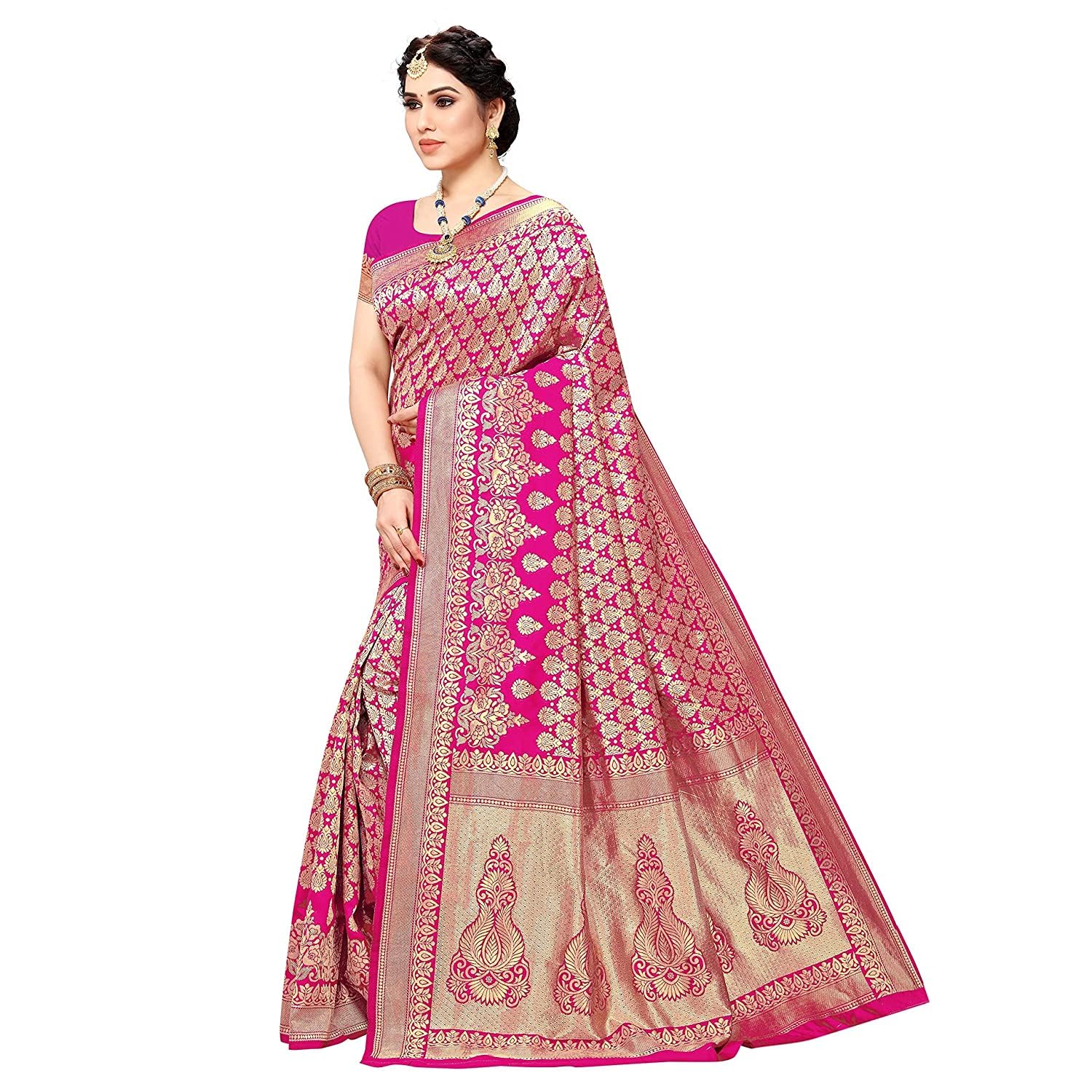 Yashika Women's Trendy Banarasi Kanjivaram Navy Color Art Silk Saree with Blouse Material