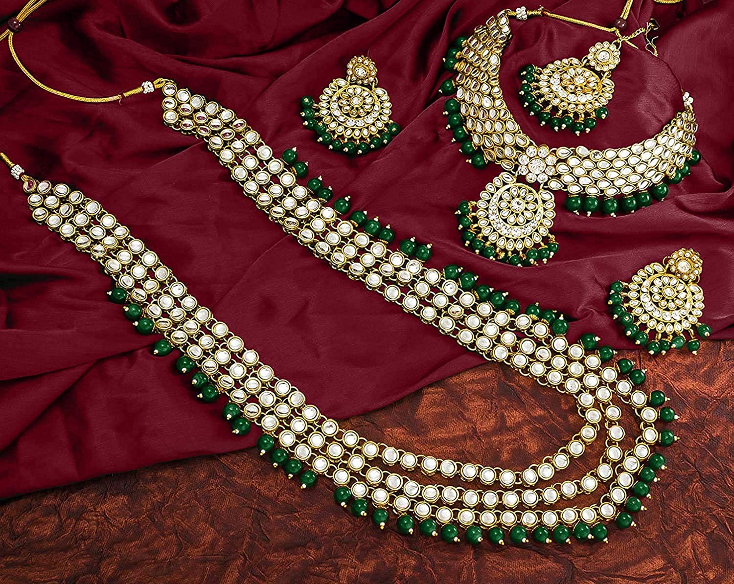 Royal Ethnic Traditional 18K Gold Plated Kundan & Pearl Studded Bridal Choker Necklace Set with Earrings & Maang Tikka - Royal Ethnic