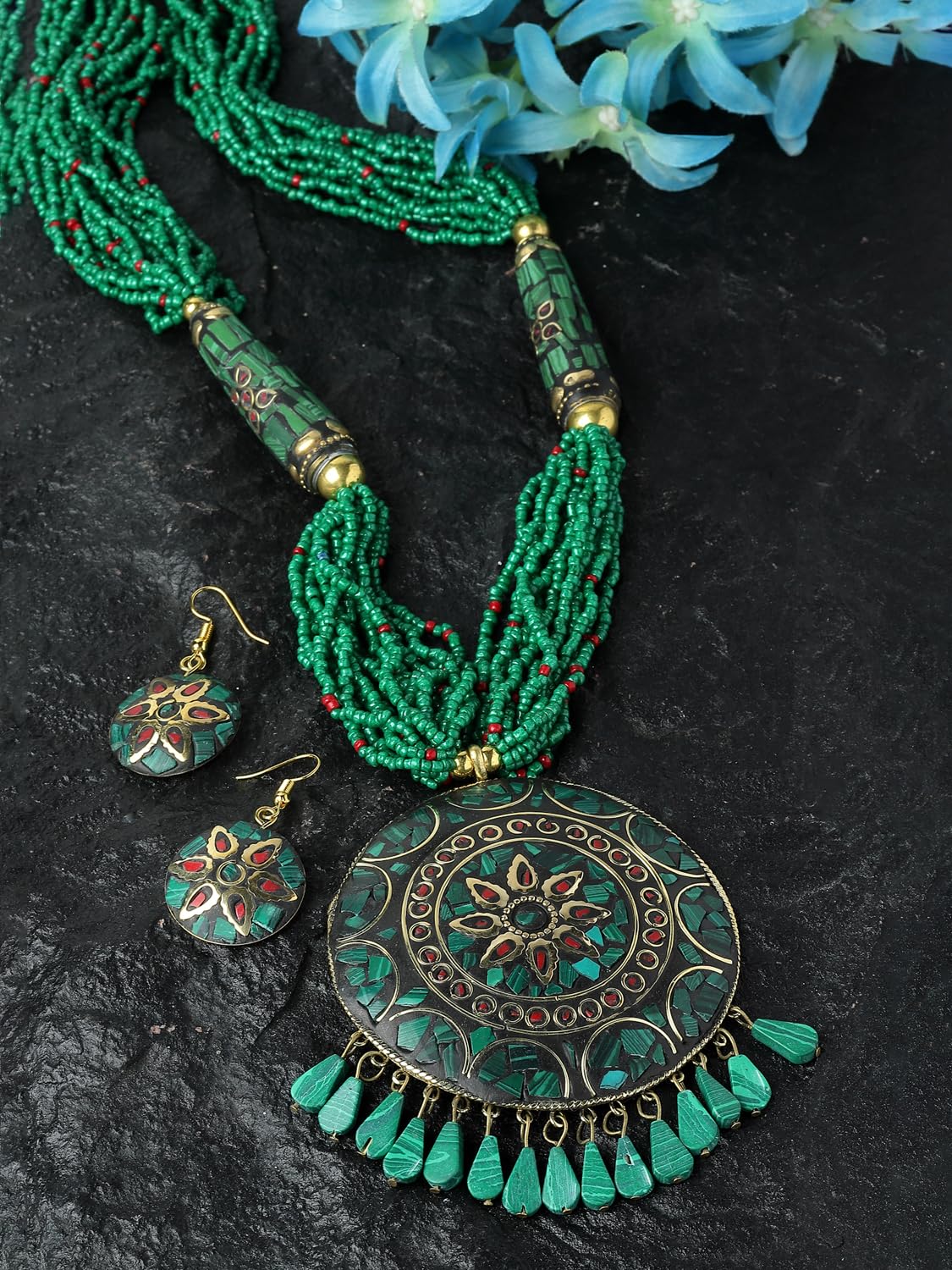 Royal Ethnic | Women's Tibetan Pendant Necklace Set | Traditional Oxidised Finish | Stylish Ethnic Jewellery | Festive - Royal Ethnic