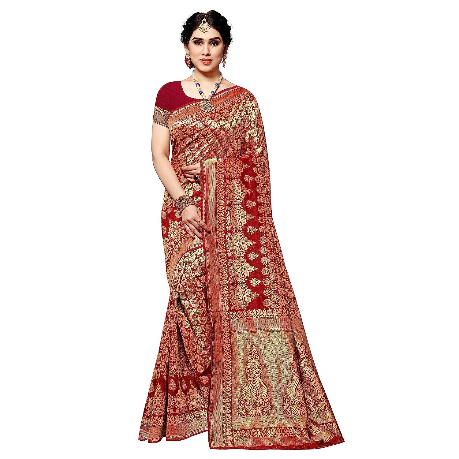 Yashika Women's Trendy Banarasi Kanjivaram Navy Color Art Silk Saree with Blouse Material