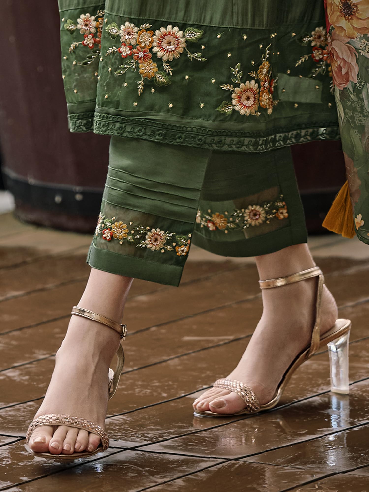 Royal Ethnic Womens Silk Blend Embroidered A Line Kurta Pant with Dupatta Set Stylish Festive Designer Party Wear Outfit