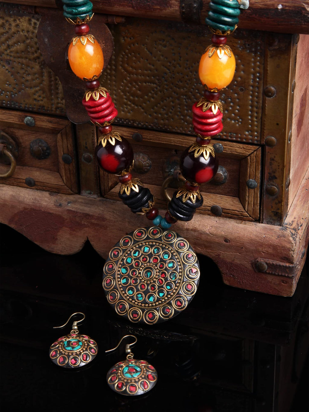 Royal Ethnic | Women's Tibetan Pendant Necklace Set | Traditional Oxidised Finish | Stylish Ethnic Jewellery | Festive - Royal Ethnic