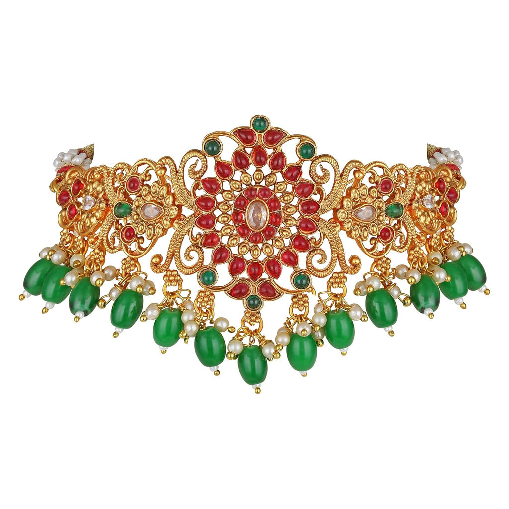 Royal Ethnic | Women's Pearl Choker Temple Necklace Set | 22k Gold Plated | Traditional Festive Wear | Wedding Style - Royal Ethnic