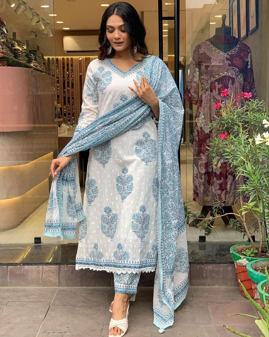 Royal Ethnic Women Cotton Block Printed Kurta Pant With Dupatta Elegant Stylish Ethnic Party Wear Designer Festive Outfit