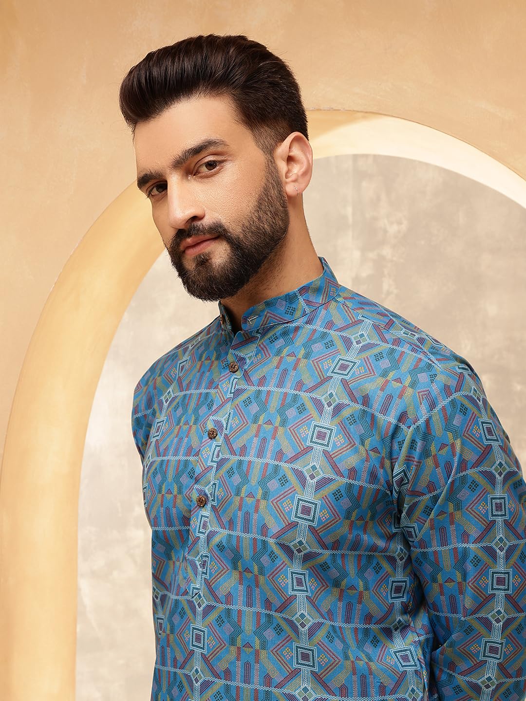 Royal Ethnic | Men's Silk Blend South Indian Shirt | Half Sleeves | Traditional Fit | Festive, Wedding & Casual Wear - Royal Ethnic