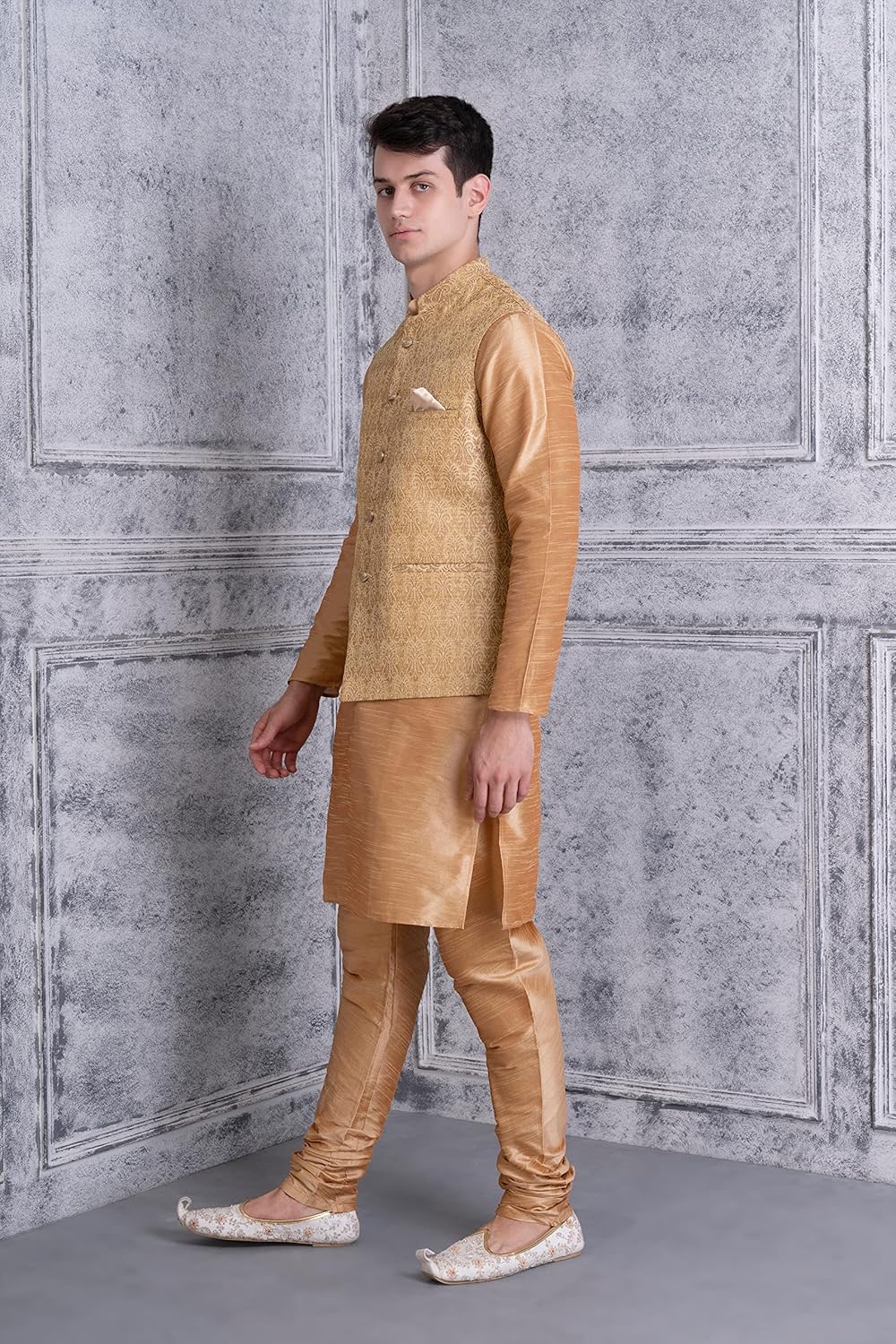 Royal Ethnic | Men's Silk Blend Kurta Churidar Set | Bundi Nehru Jacket Waistcoat | Festive Wear | Elegant Traditional - Royal Ethnic