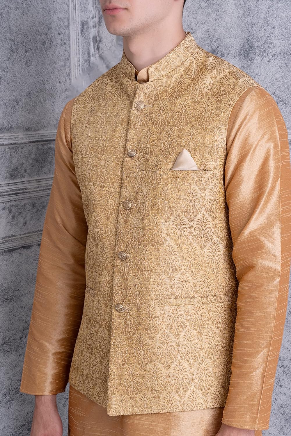 Royal Ethnic | Men's Silk Blend Kurta Churidar Set | Bundi Nehru Jacket Waistcoat | Festive Wear | Elegant Traditional - Royal Ethnic