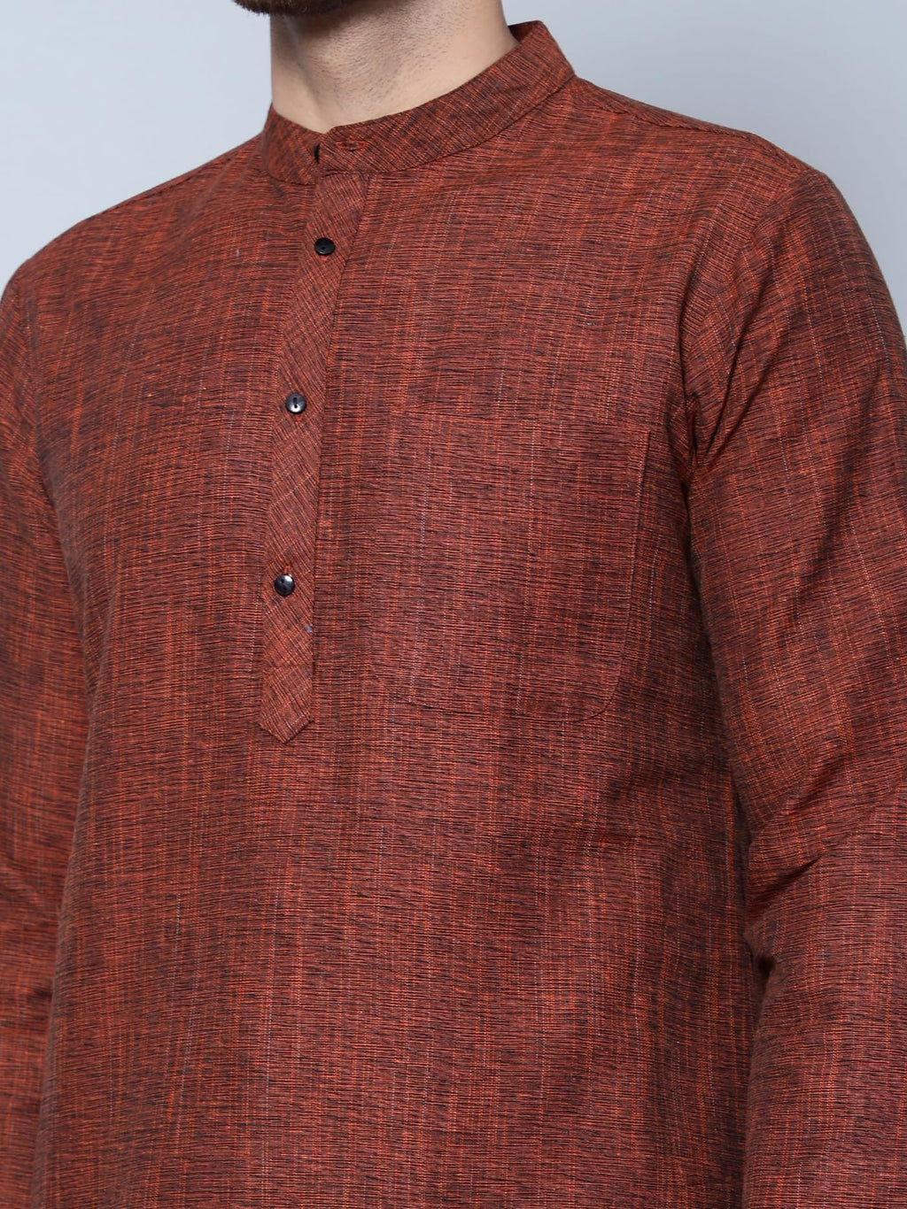 Royal Ethnic | Men's Cotton Textured Long Kurta | Full Sleeves | Regular Fit | Casual Ethnic Wear | Contemporary Charm - Royal Ethnic