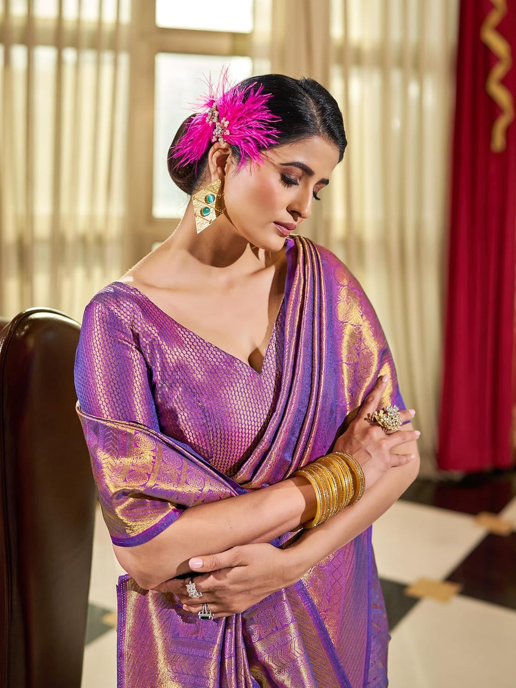 Royal Ethnic Womens Kanjivaram Banarasi Silk Saree Kanchipuram Patola Saree with Blouse Piece | Elegant Designer Traditional Wear - Royal Ethnic