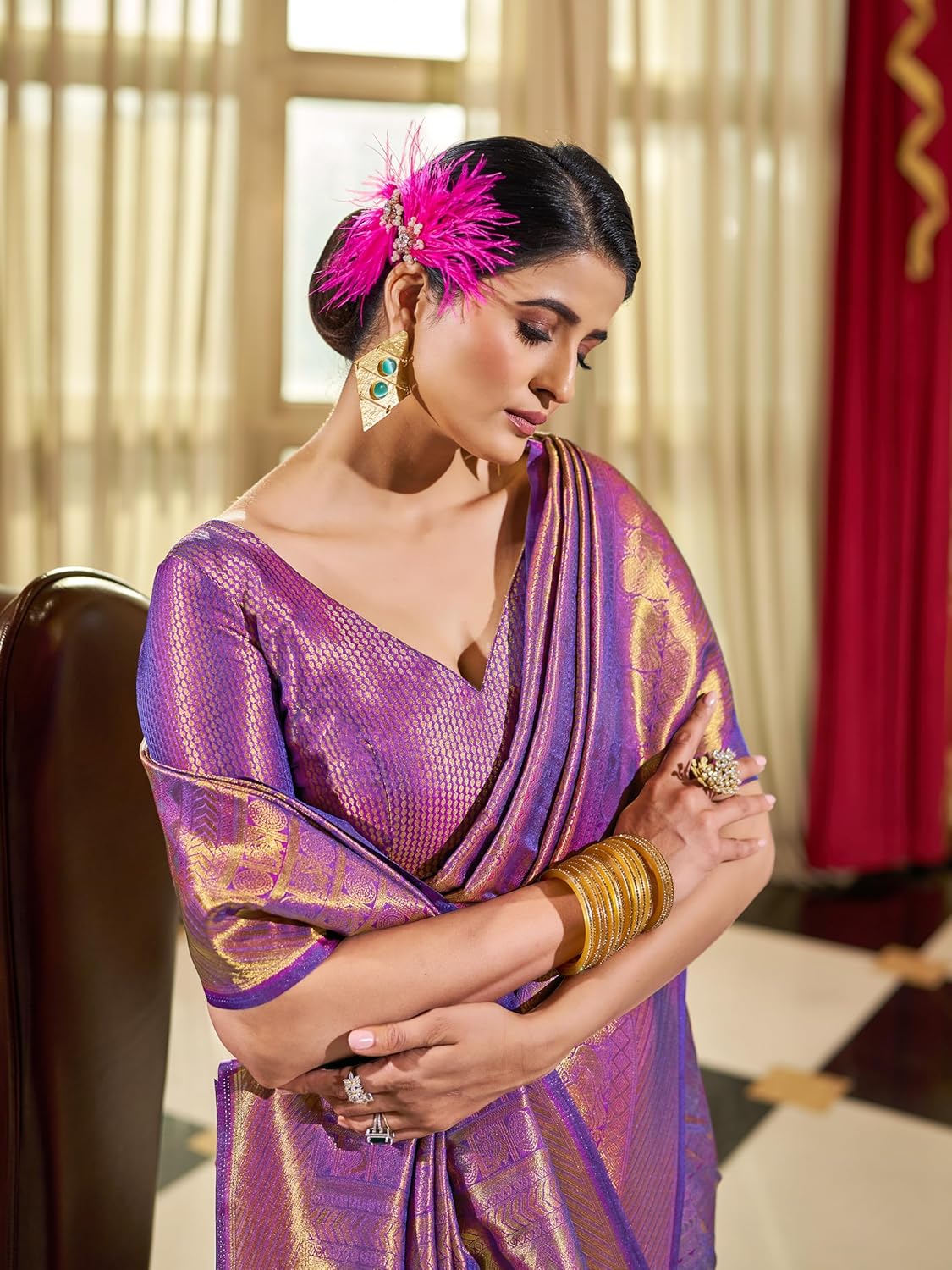 Royal Ethnic Womens Kanjivaram Banarasi Silk Saree Kanchipuram Patola Saree with Blouse Piece | Elegant Designer Traditional Wear - Royal Ethnic