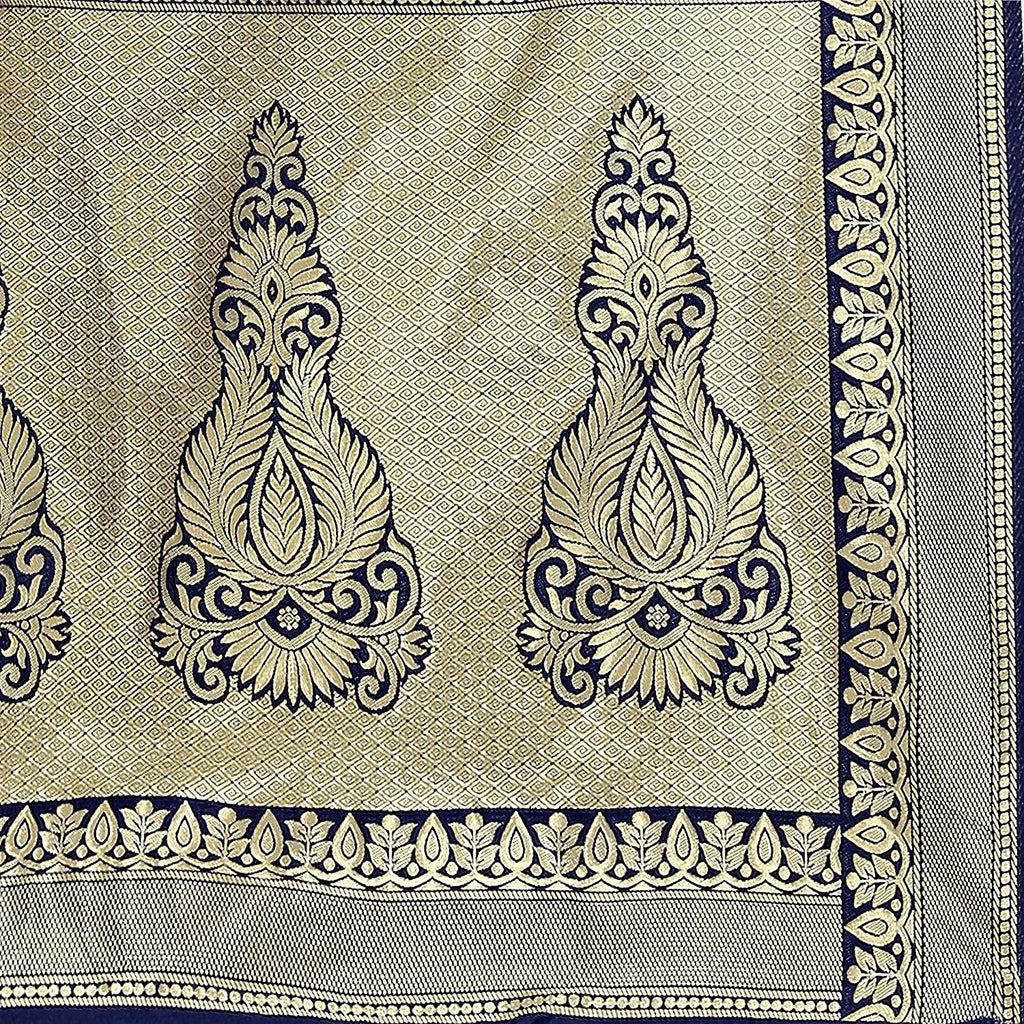 Royal Ethnic | Women's Banarasi Kanjivaram Art Silk Saree | Navy Blue | 5.25m Saree + 0.75m Blouse | Festive Elegance - Royal Ethnic