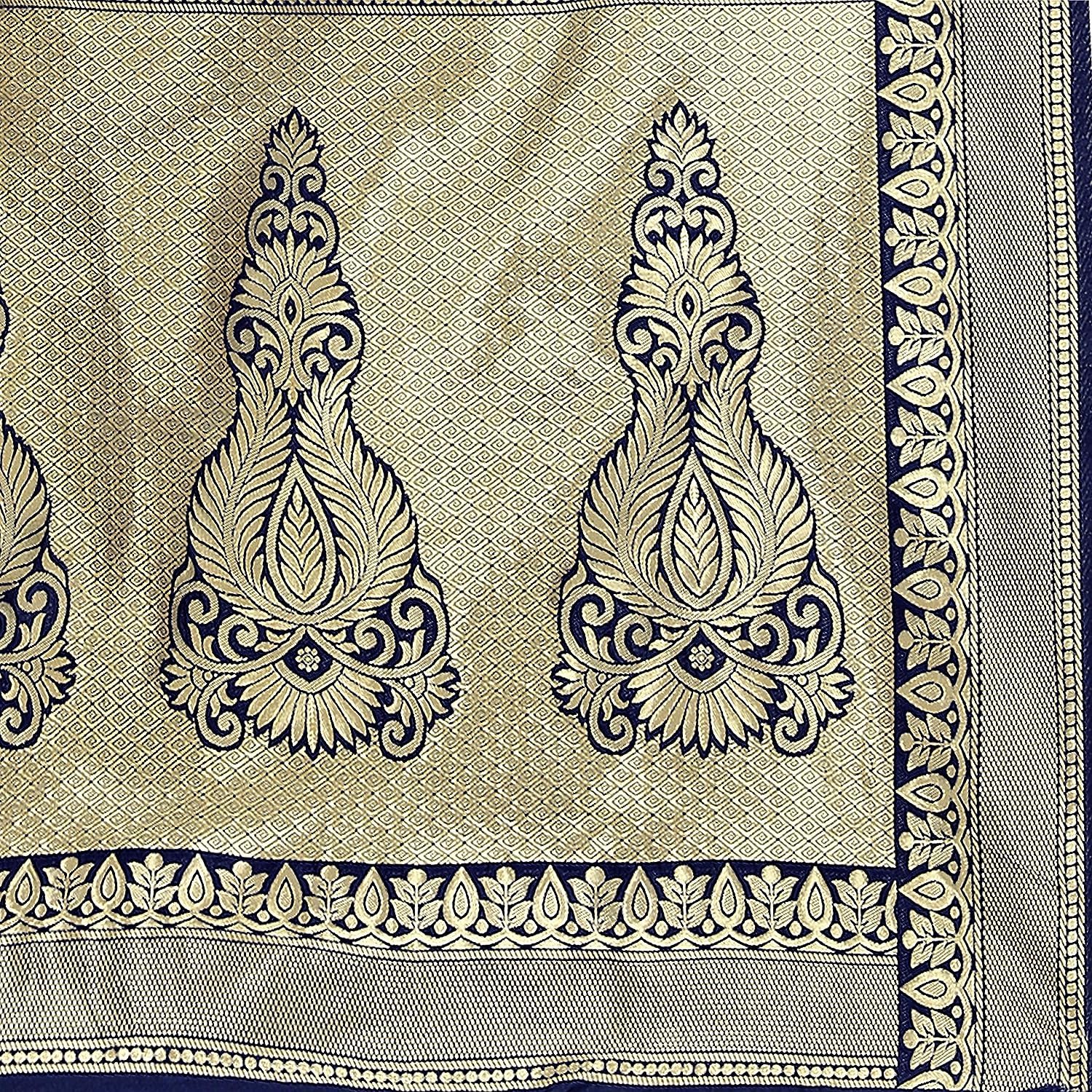 Royal Ethnic | Women's Banarasi Kanjivaram Art Silk Saree | Navy Blue | 5.25m Saree + 0.75m Blouse | Festive Elegance - Royal Ethnic