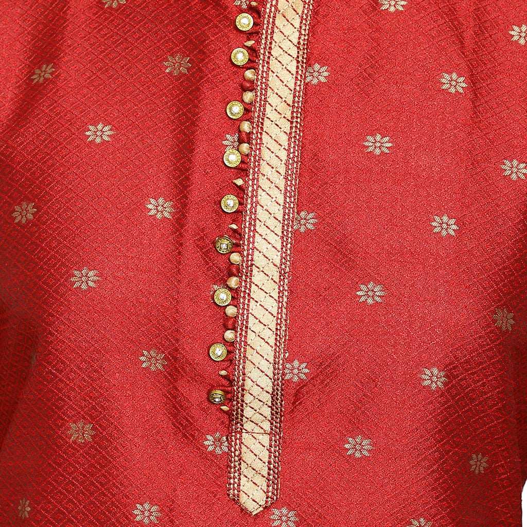 Royal Ethnic | Men's Silk Printed Kurta Churidar Set | Elegant Motifs | Full Sleeves | Festive & Wedding Wear | Classic - Royal Ethnic