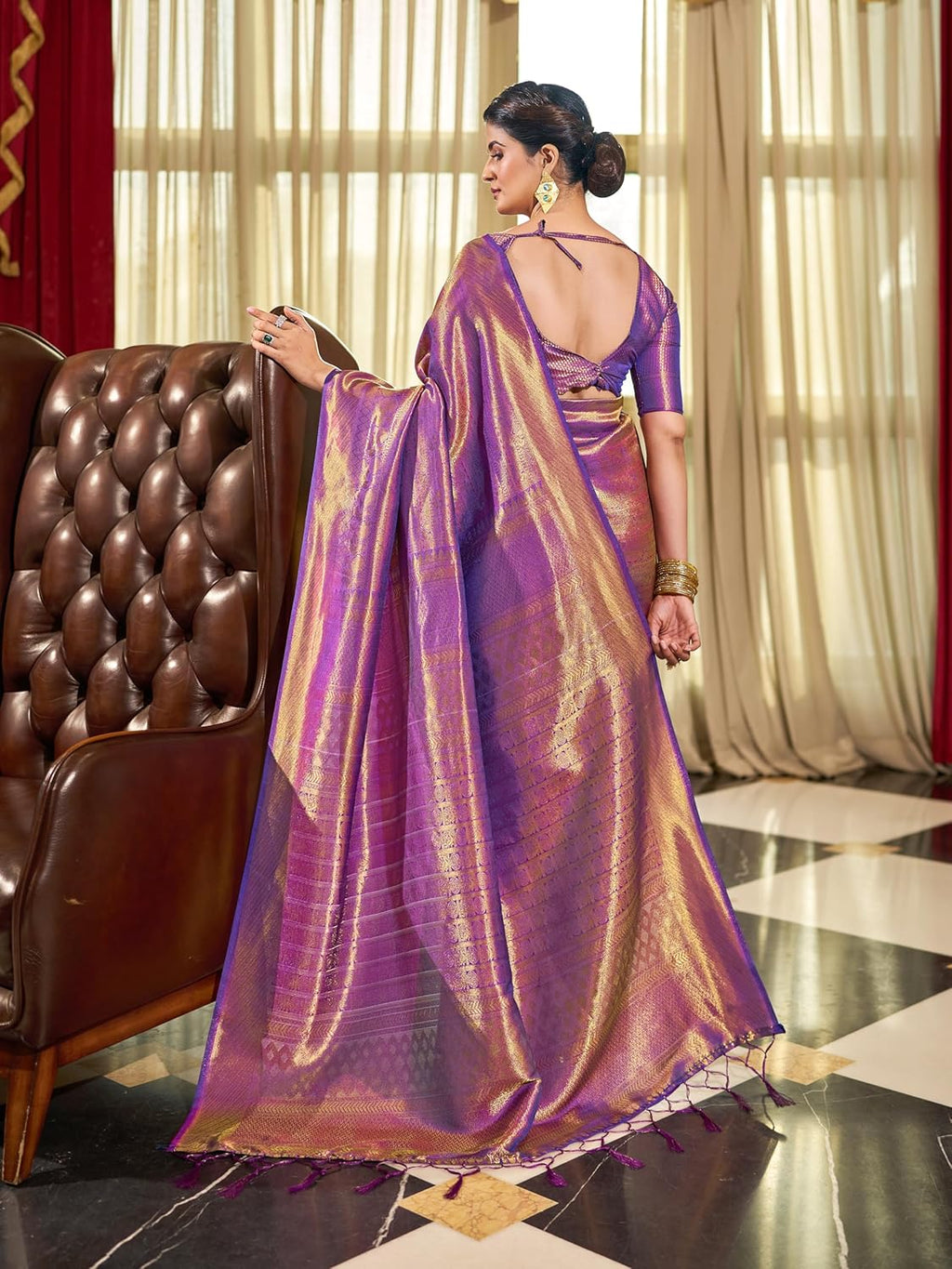 Royal Ethnic Womens Kanjivaram Banarasi Silk Saree Kanchipuram Patola Saree with Blouse Piece | Elegant Designer Traditional Wear - Royal Ethnic