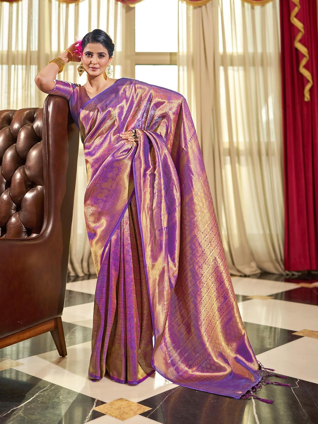 Royal Ethnic Womens Kanjivaram Banarasi Silk Saree Kanchipuram Patola Saree with Blouse Piece | Elegant Designer Traditional Wear - Royal Ethnic