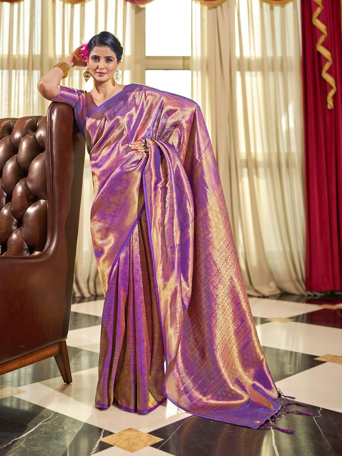 Royal Ethnic Womens Kanjivaram Banarasi Silk Saree Kanchipuram Patola Saree with Blouse Piece | Elegant Designer Traditional Wear - Royal Ethnic