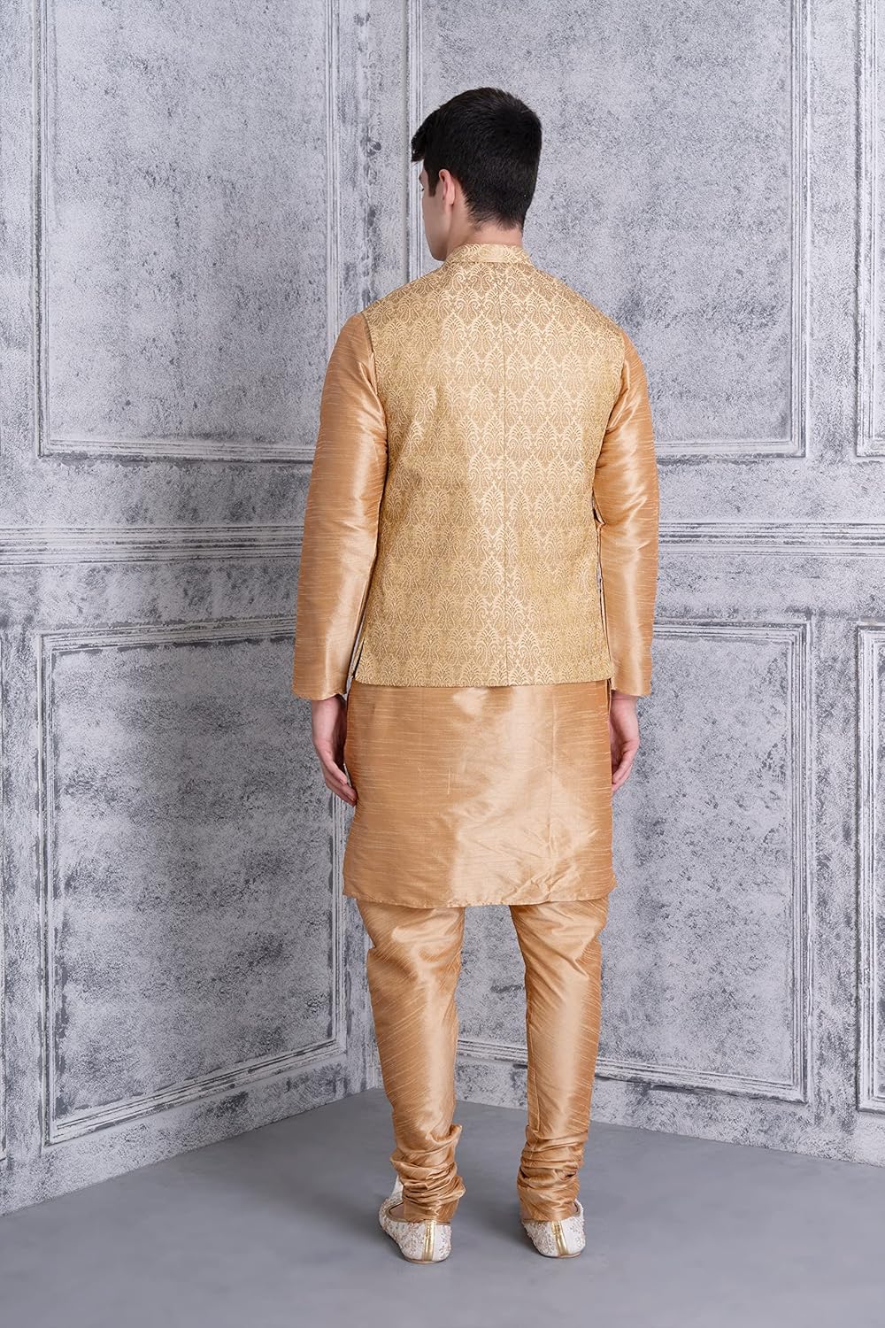Royal Ethnic | Men's Silk Blend Kurta Churidar Set | Bundi Nehru Jacket Waistcoat | Festive Wear | Elegant Traditional - Royal Ethnic