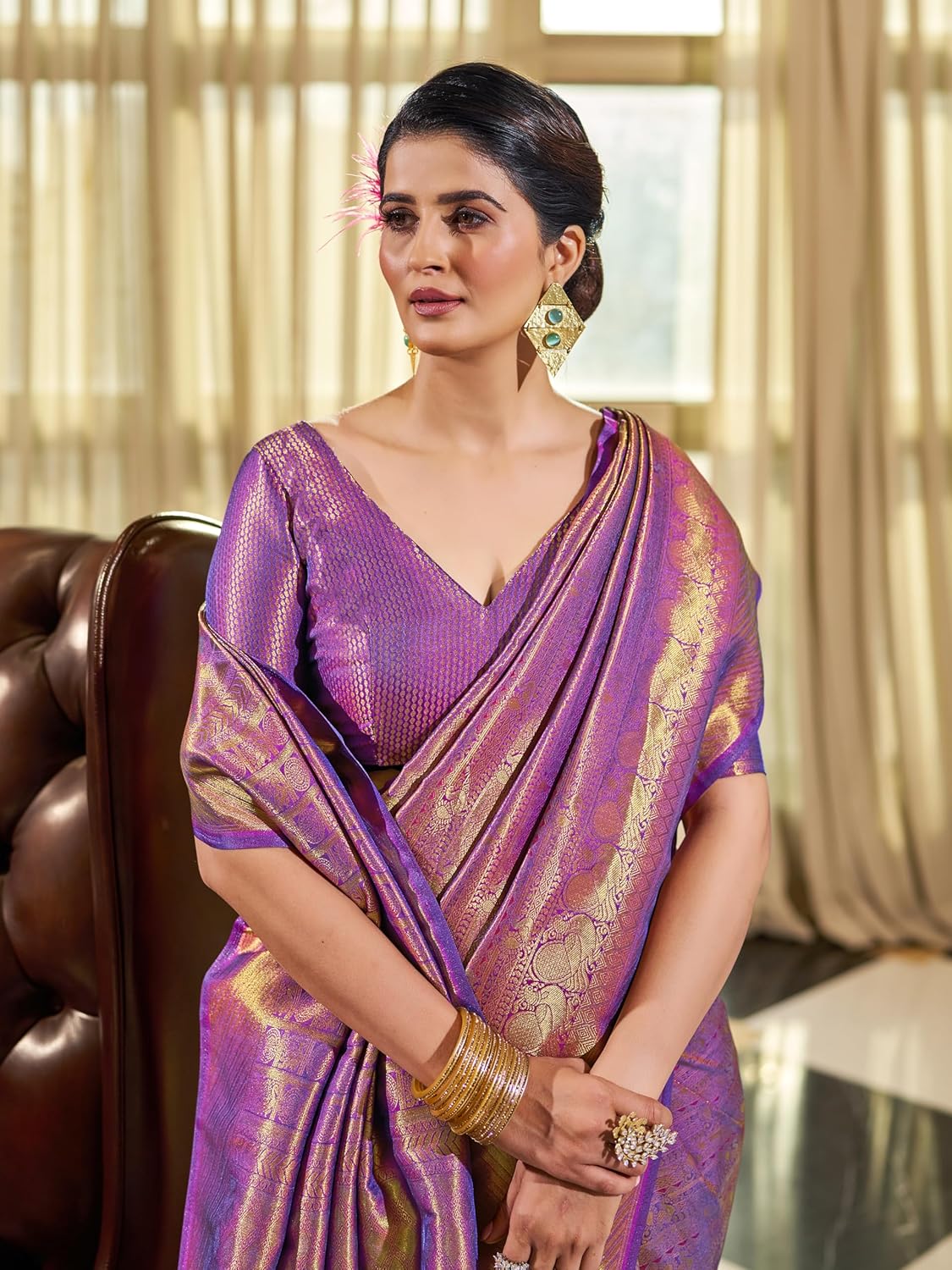 Royal Ethnic Womens Kanjivaram Banarasi Silk Saree Kanchipuram Patola Saree with Blouse Piece | Elegant Designer Traditional Wear - Royal Ethnic